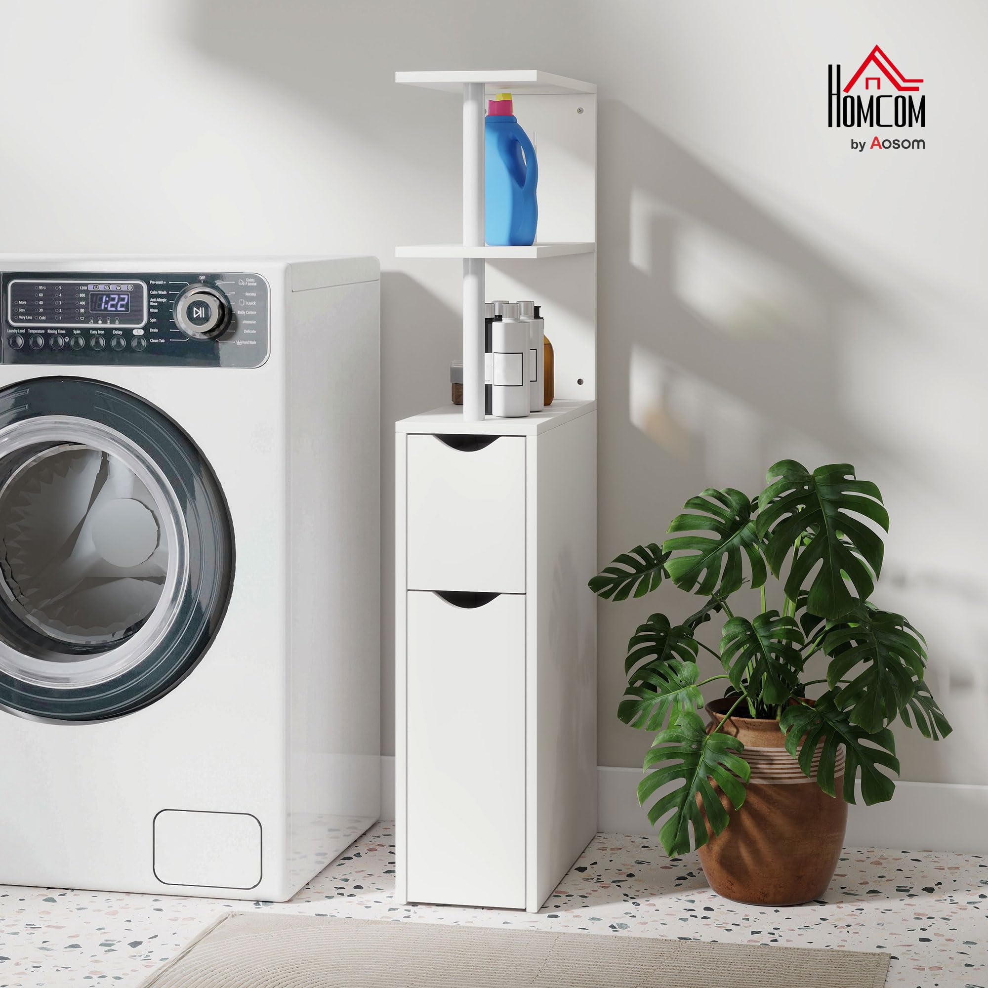 HOMCOM Mobile Bagno Slim, con Cassetti e Ripiani, 20x45x115 cm Bianco | Mobiletto Bagno Salvaspazio, con Cassetto e Rotelle, Colonna per Sala da Pranzo Soggiorno