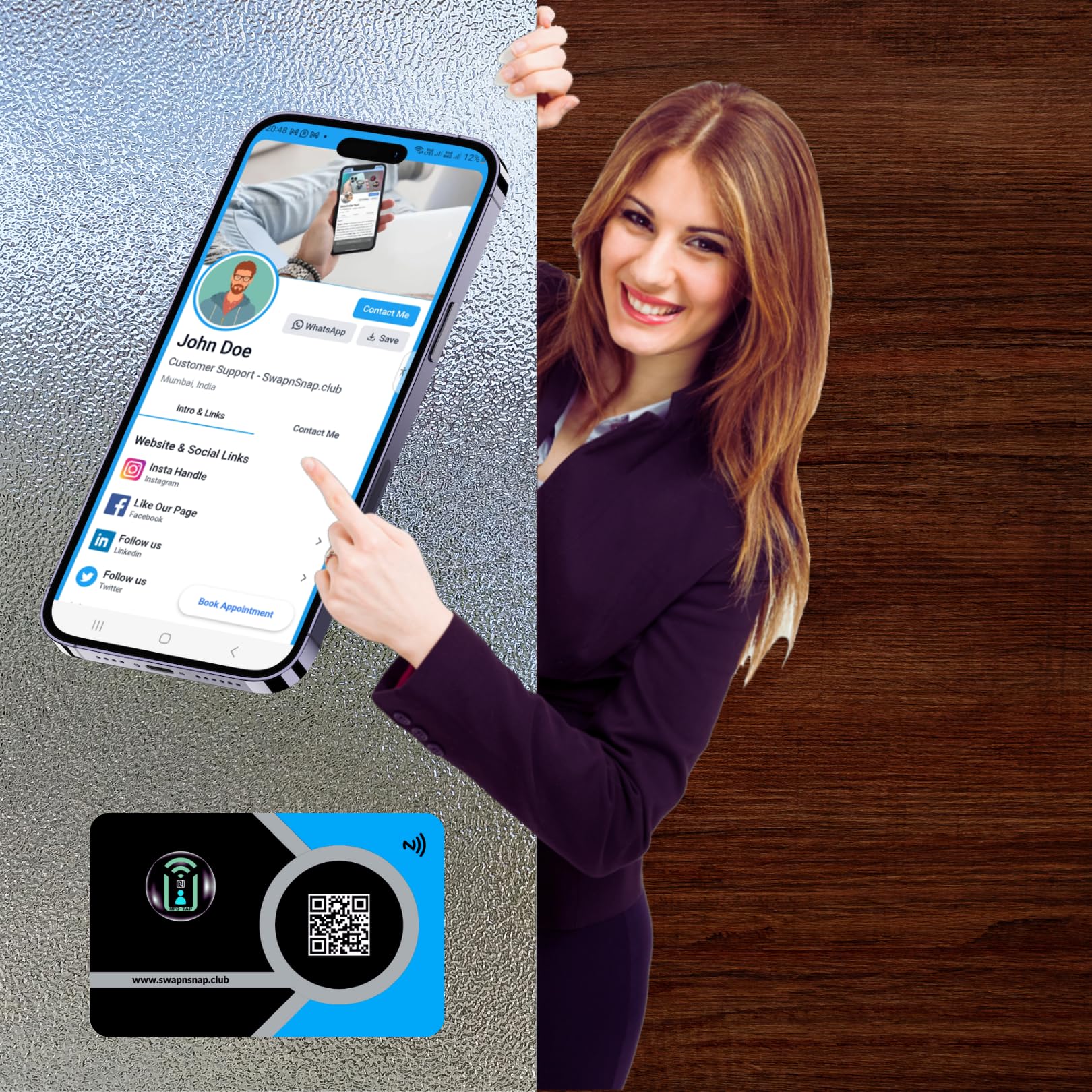 NFC Digital Business Card with Unique QR Code, Landing Page, Catalogue Upload Option and 1 Year Premium Subscription (BLUE)