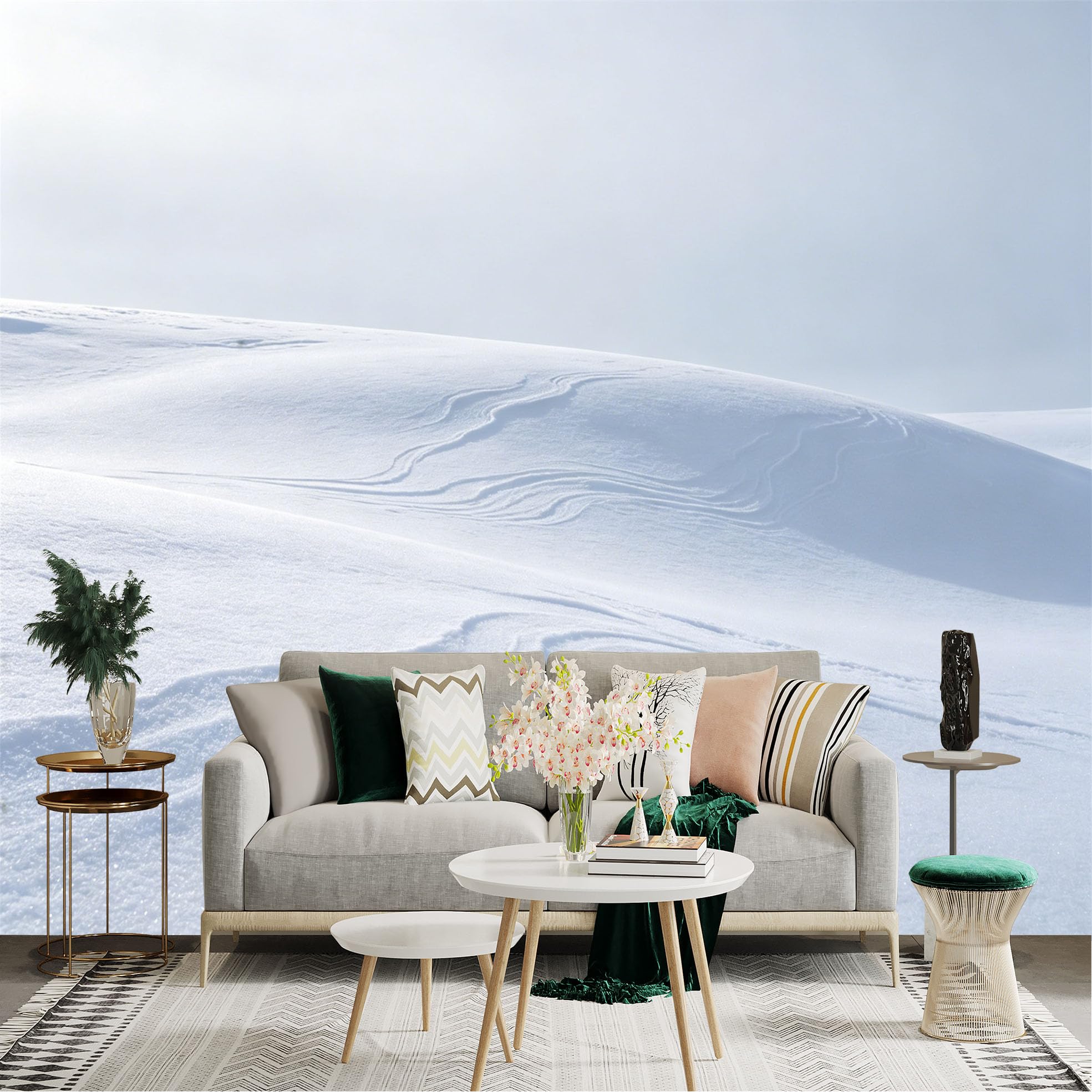 Lnzczhyre Dbh260521355 Custom Size Wall Sticker Mural， Minimalist Snowy Landscape， White Snow Dunes， Winter Wonderland Scenery， For Wall Decoration， Peelandstick Wall Decals.