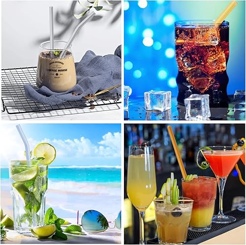 Miniatura 4 de JASHII Pajitas de vidrio reutilizables, pajitas transparentes de 7.87 x 0.3 pulgadas con cepillo limpio, estuche de viaje negro para bebidas,