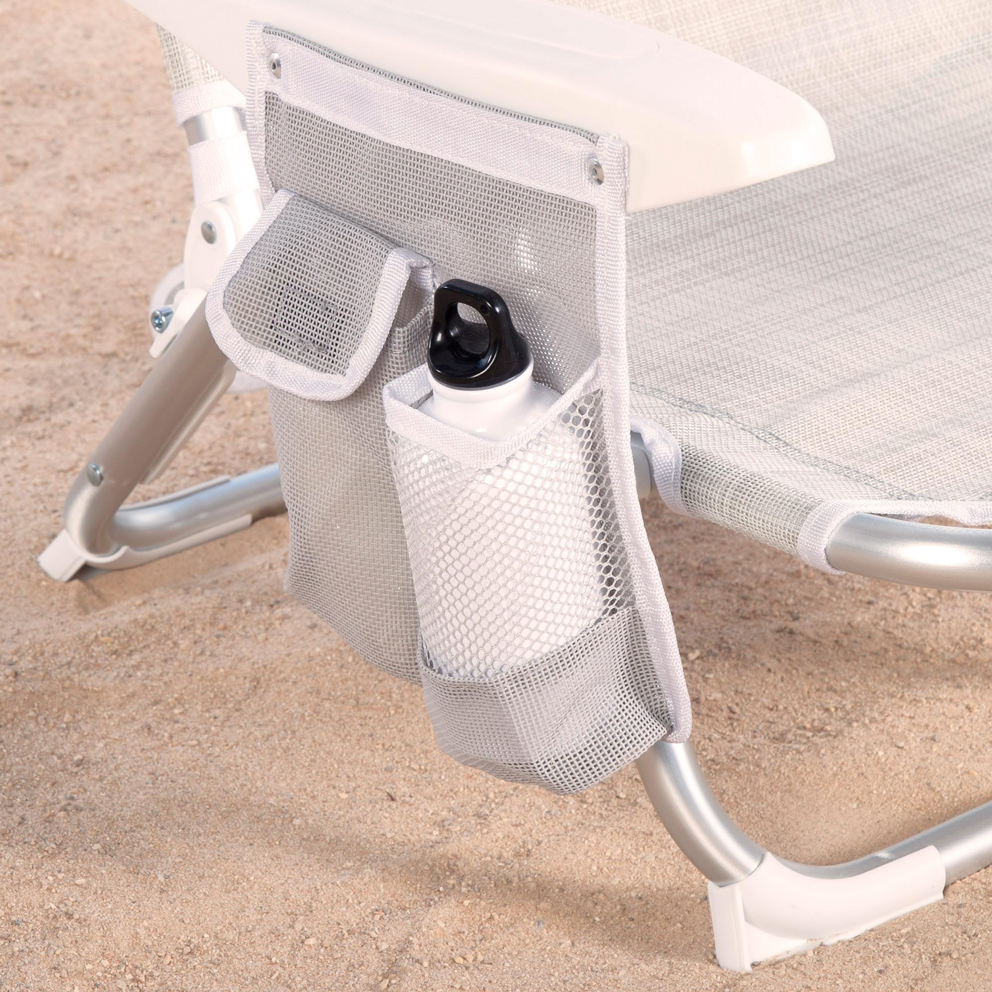 Aktive 62623 - Chaise de plage inclinable, 4 positions, beige, avec poignée de transport, 67 x 67 x 76 cm