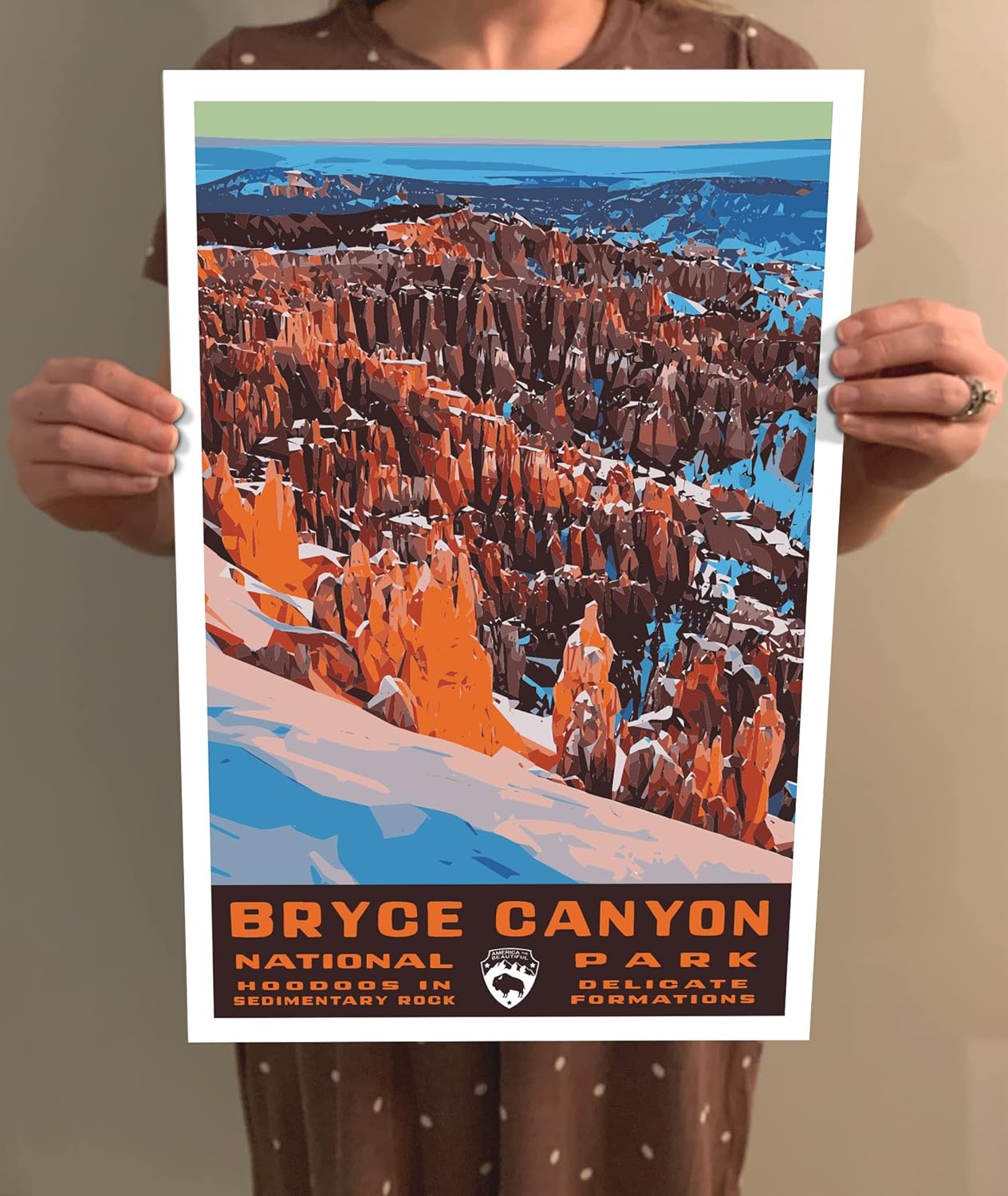 Bryce Canyon National Park Vintage-Style Travel Poster - 8x10-12x18-18x24-24x36 / 4x6 Postcard WPA Style Art Print Utah USA (18x24 Inch Poster)