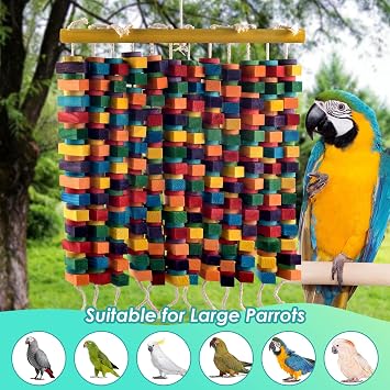 DBNESS 23 Inch Extra Large Bird Toy, 336PCS Colorful Natural Chew Wood Blocks Hanging Parrot Tearing Toys, Birds Cage Accessories for Macaws, Amazon Parrots, African Grey, Cockatoos