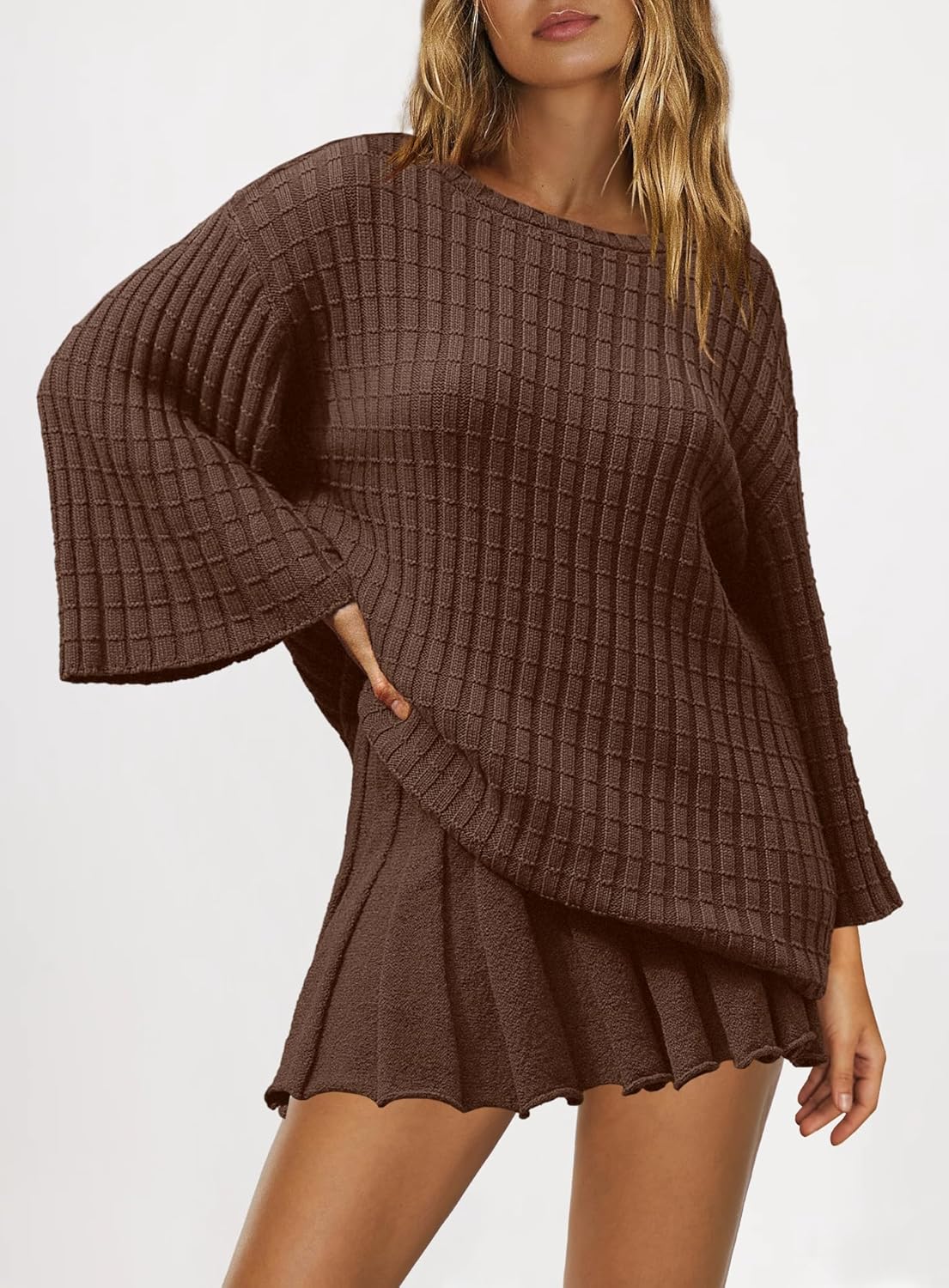 SENSERISE Fall Sweater Sets Skirt Sets Women 2 Piece Outfits Long Sleeve Top and Skirts Set Loungewear - Image 2