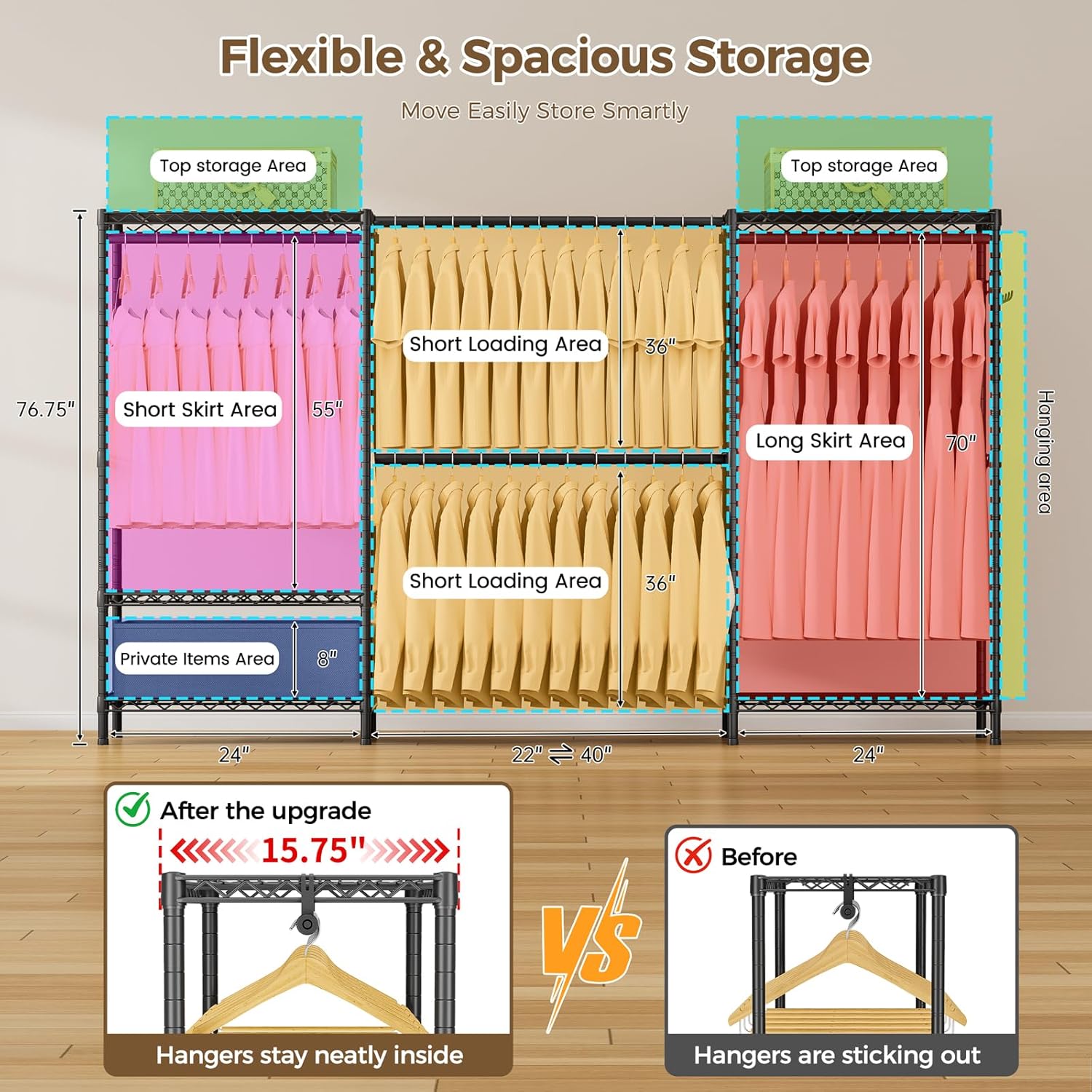 Clothes Rack Coat Rack Closet Organizers and Storage Laundry Room Organization Heavy Duty Portable Clothing Racks for Hanging Clothes Adjustable Freestanding with Shelves and Wheels Black