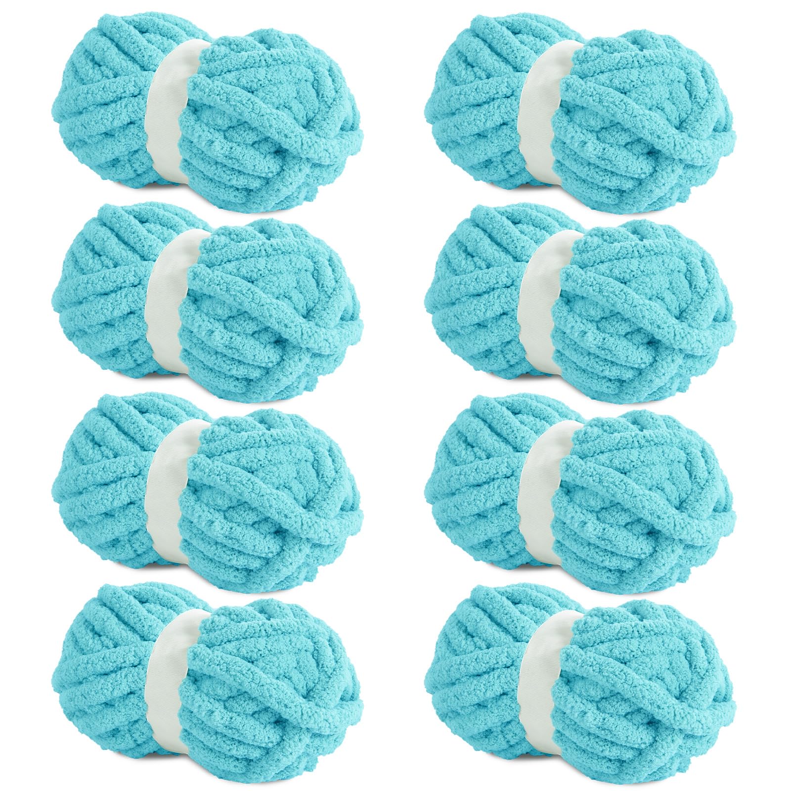HOMBYS Lake Blue Chunky Chenille Yarn for Crocheting, Bulky Thick Fluffy Yarn for Knitting,Super Bulky Chunky Yarn for Hand Knitting Blanket, Soft Plush Yarn, 8 Jumbo Pack (27 yds,8 oz Each Skein) — image 1