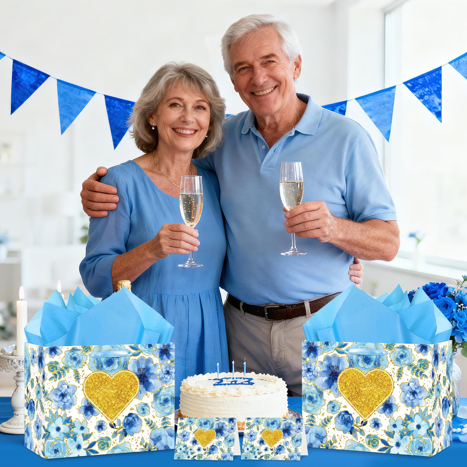 LUUFILx Anniversary Party Gift Bag for Her Him Bridal Gift Bag with Wrapping Paper and Card for Bridal Showers Weddings Anniversaries Engagements