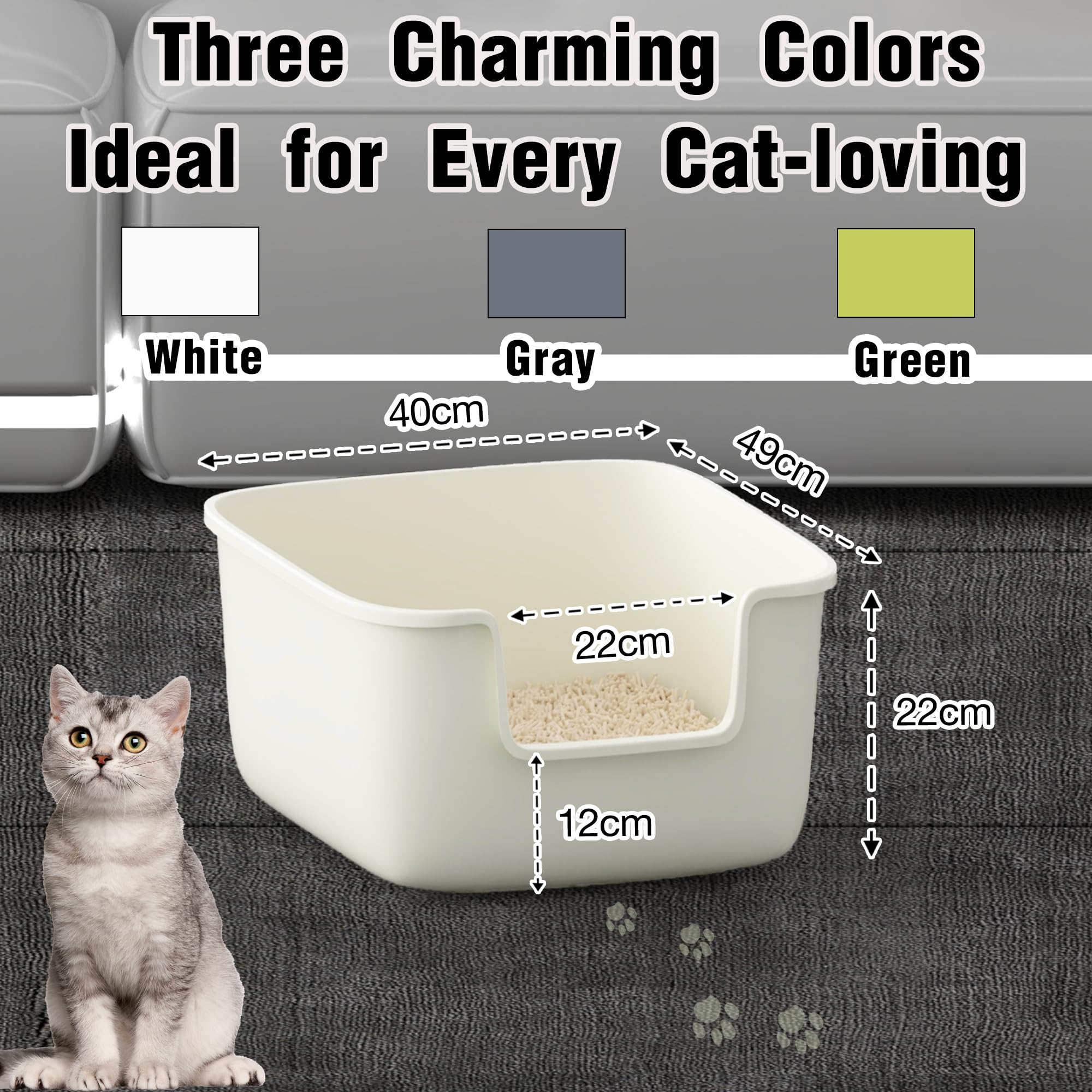 Suhaco Katzenklo Mit Hohem Rand Anti-Spritz Oben Einstieg 49 x 42 x 22 cm Leicht Zu Reinigen Katzentoilette Mit Niedrigem Einstieg Für Kleine Und Mittelgroße Katzen Toilette, Weiß M