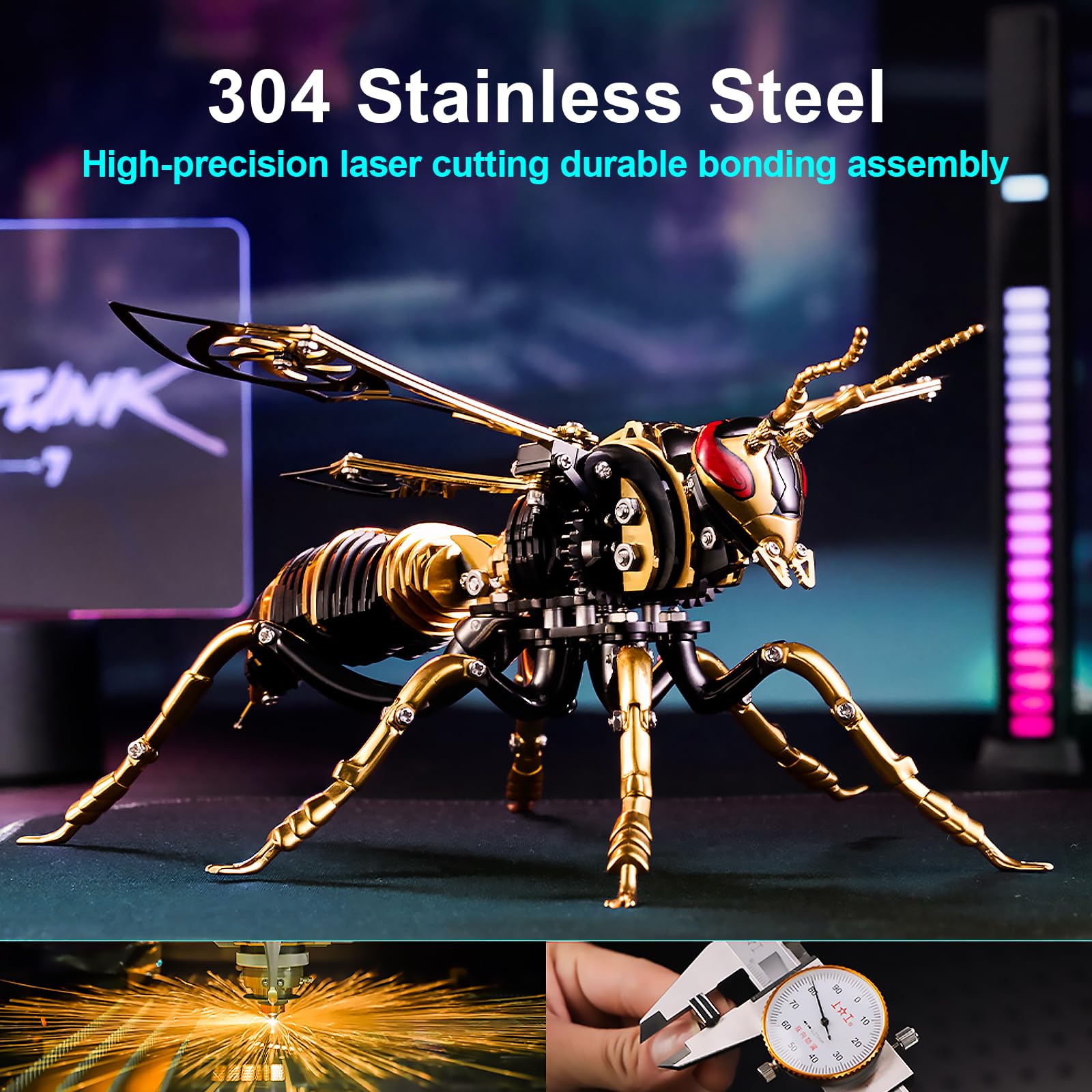 3D Metallbausatz-Serie: Mechanische Hornisse, Phönix & Alterdrache Kreatives DIY-Puzzle mit Spielspaß & intellektueller Herausforderung ，3D Metall Puzzle (Black Gold, Homisse)