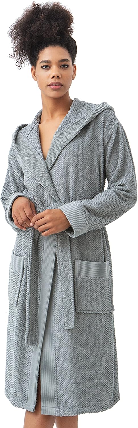 SEYANTE Organic Turkish Cotton Terry Hooded Kimono Bathrobe, Robe for Women