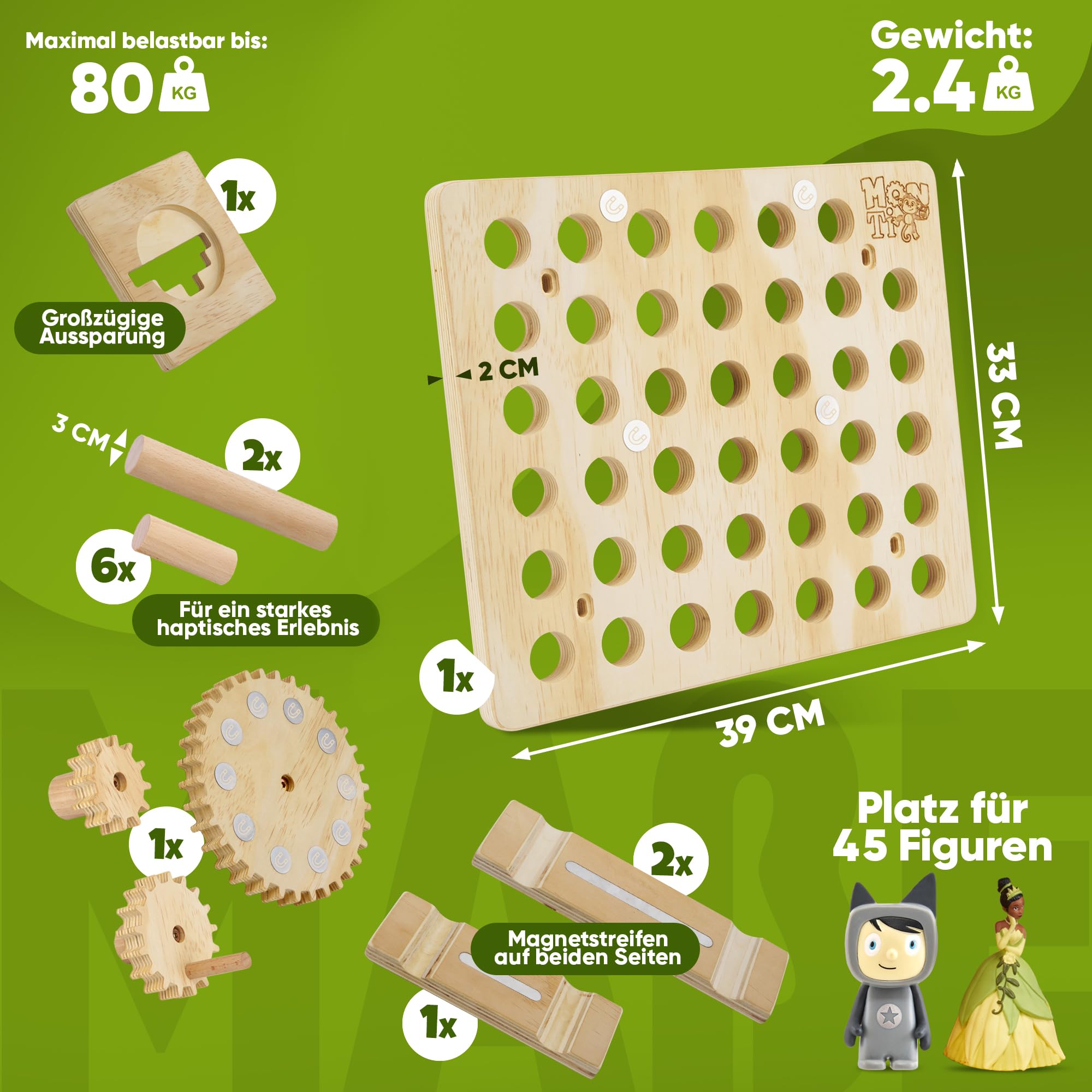 Monti Tonie Regal 1er Set für Tonies + Toniebox [stabiles Montessori Spielzeug] L für 40 Toniefiguren + Box für Mädchen und Jungen [TESTSIEGER] Tonieregal zur Aufbewahrung Starterset