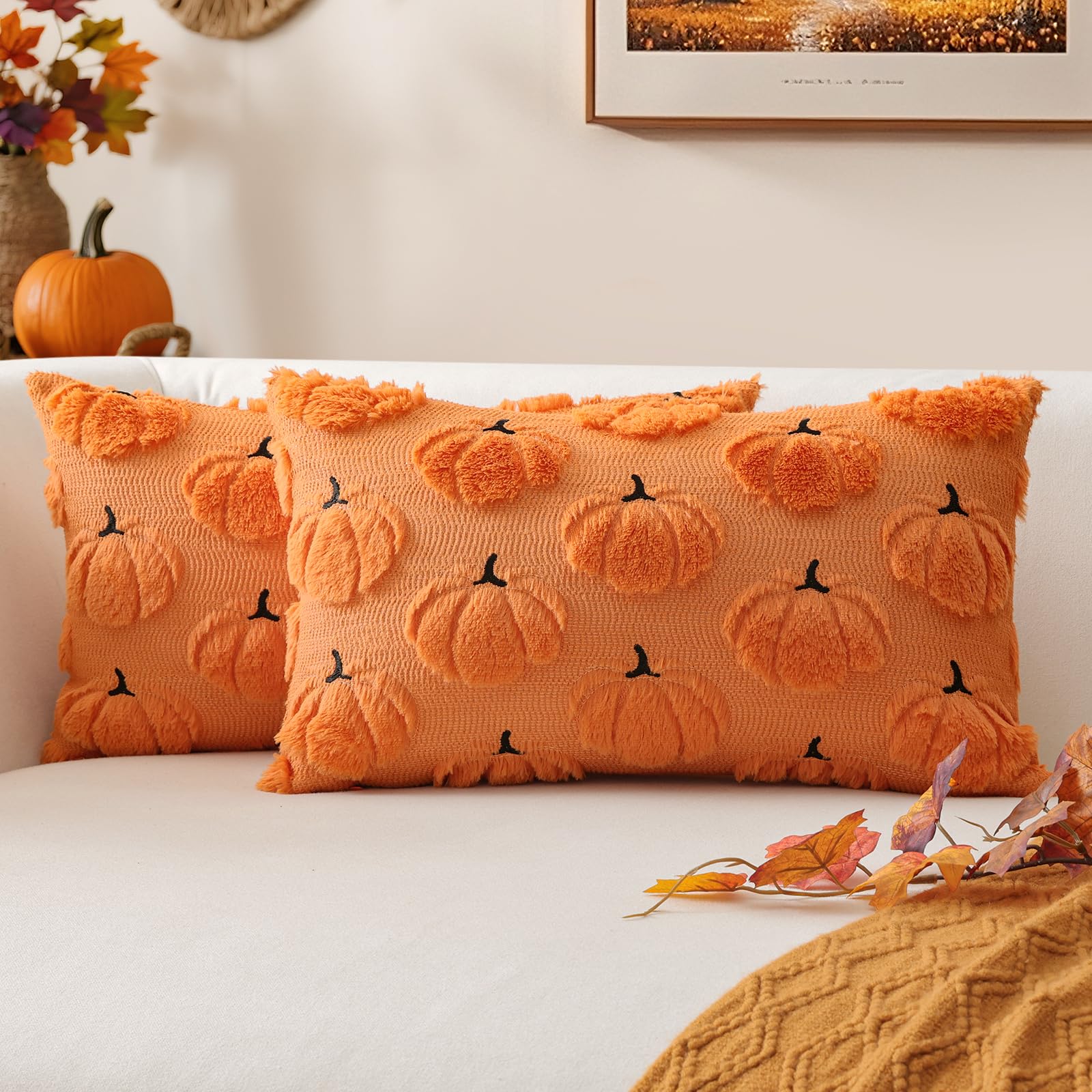 JOTOM Set of 2 Cushion Covers 30x50 cm Orange Pumpkin Pillow Covers โ image 1