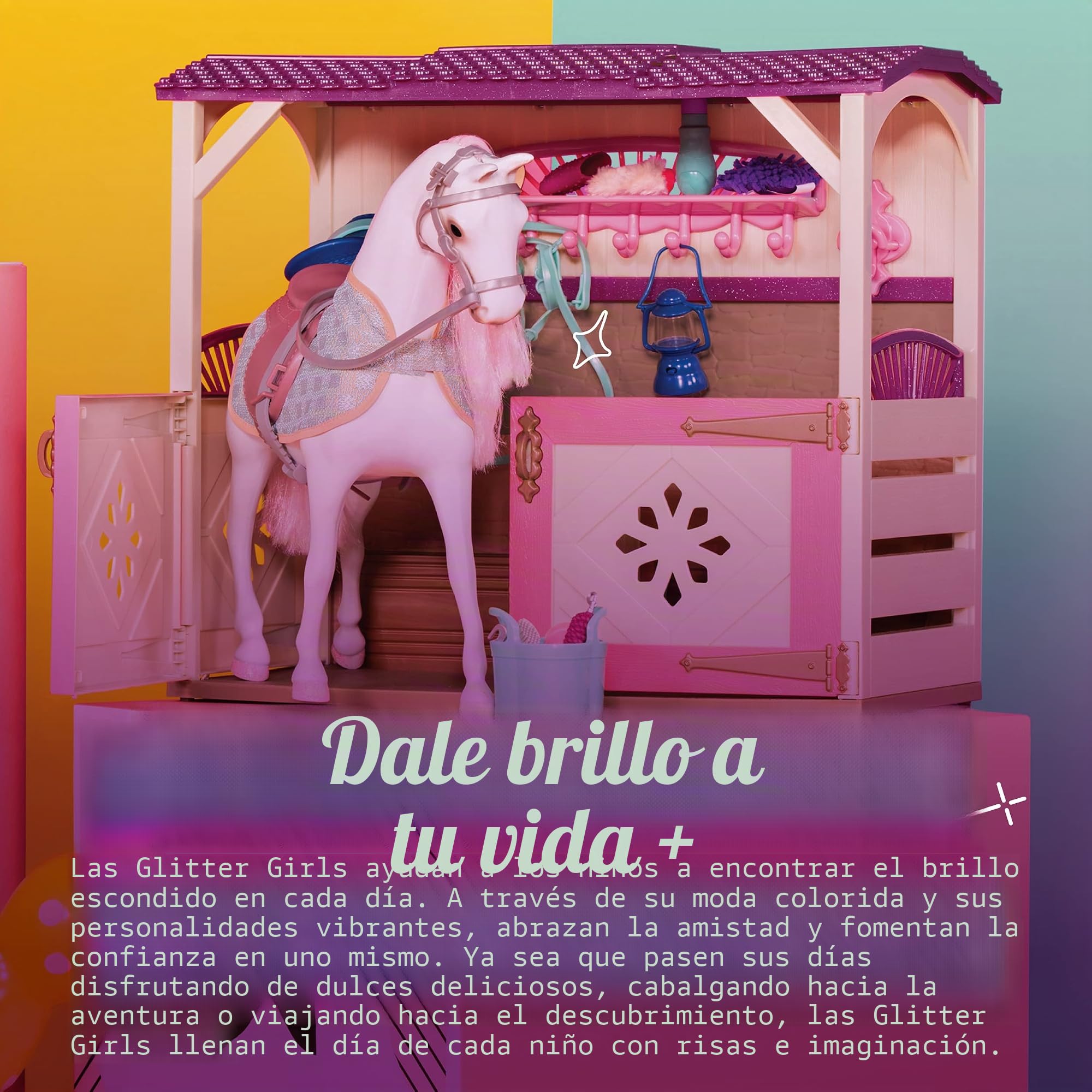 Glitter Girls - Calzas - Caballo Noruego de 36 cm - Caballo con Crin y Cola Rosas + Accesorios de golosinas - Cepillo Ecuestre y rascador para Caballos - Accesorios para muñecas de 36 cm - 3 años +