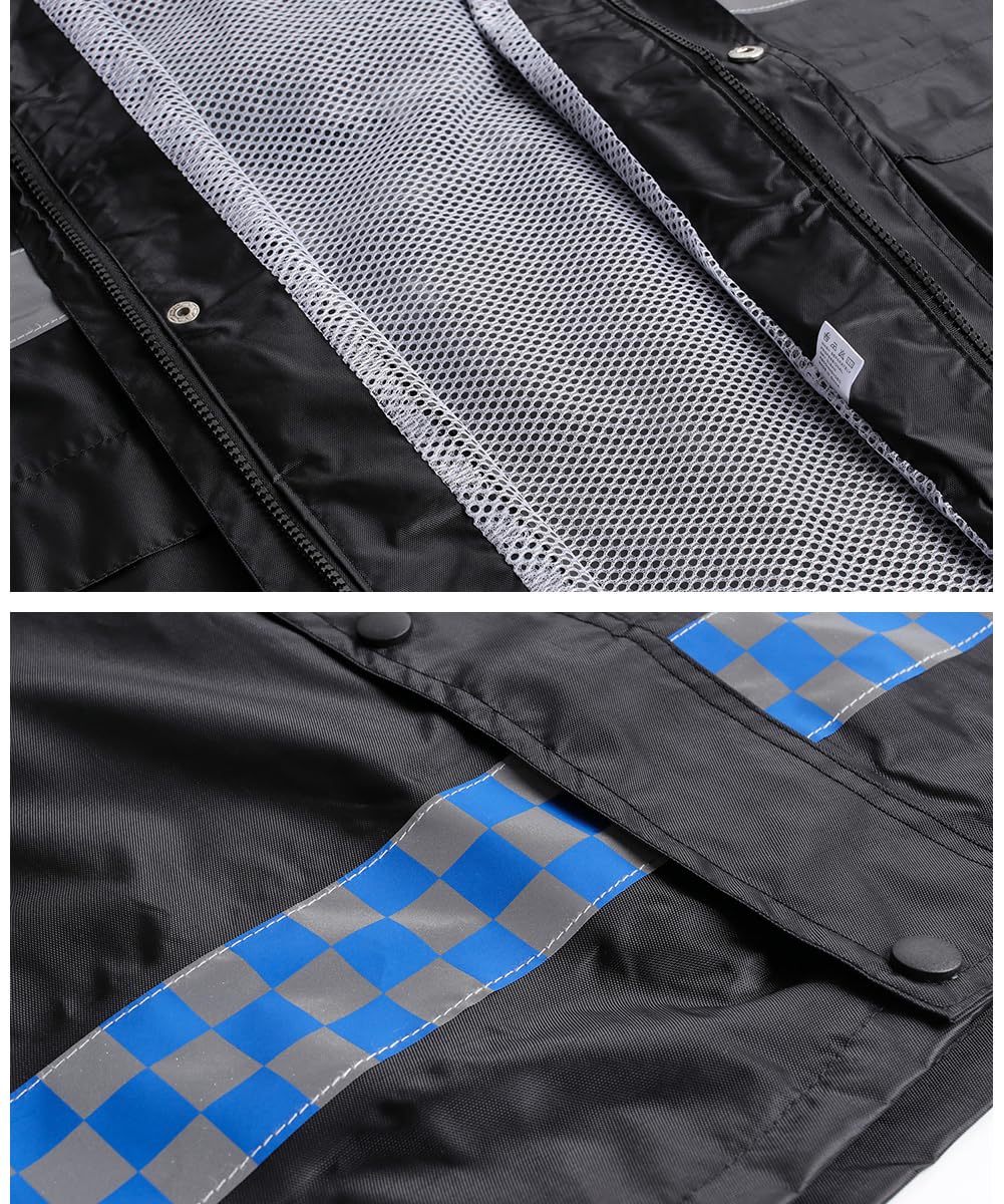 Herren Regenanzug mit Kapuze Reflektierender Winddicht Regenjacke und Regenhose Wasserdichter Arbeitskleidung Jacke und Hose Set für Herren