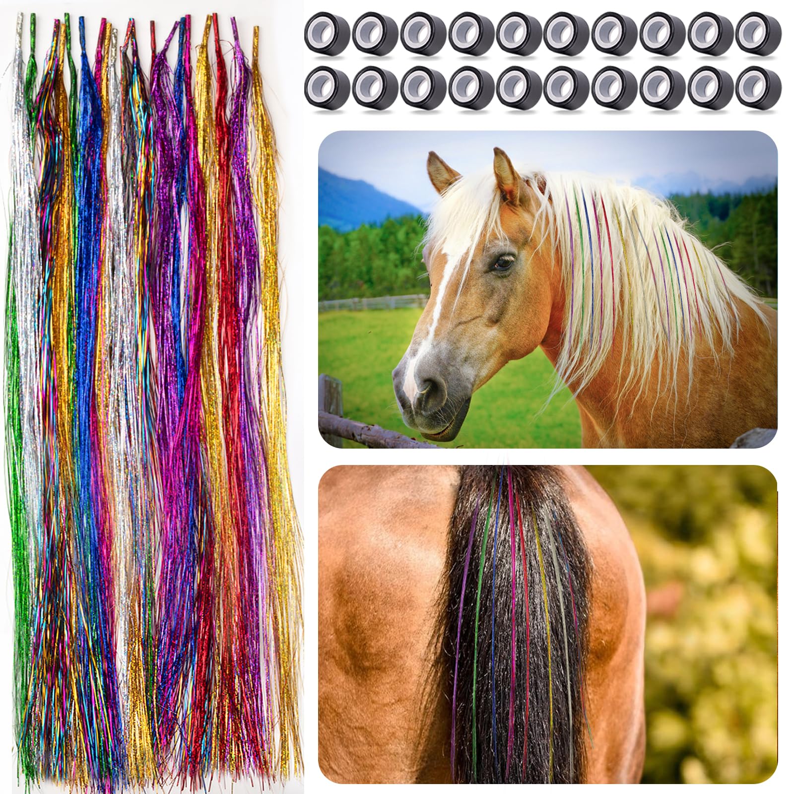 Amazon.co.jp: FOWSRHRG 40個入り 馬 キラキラ ヘア エクステンション
