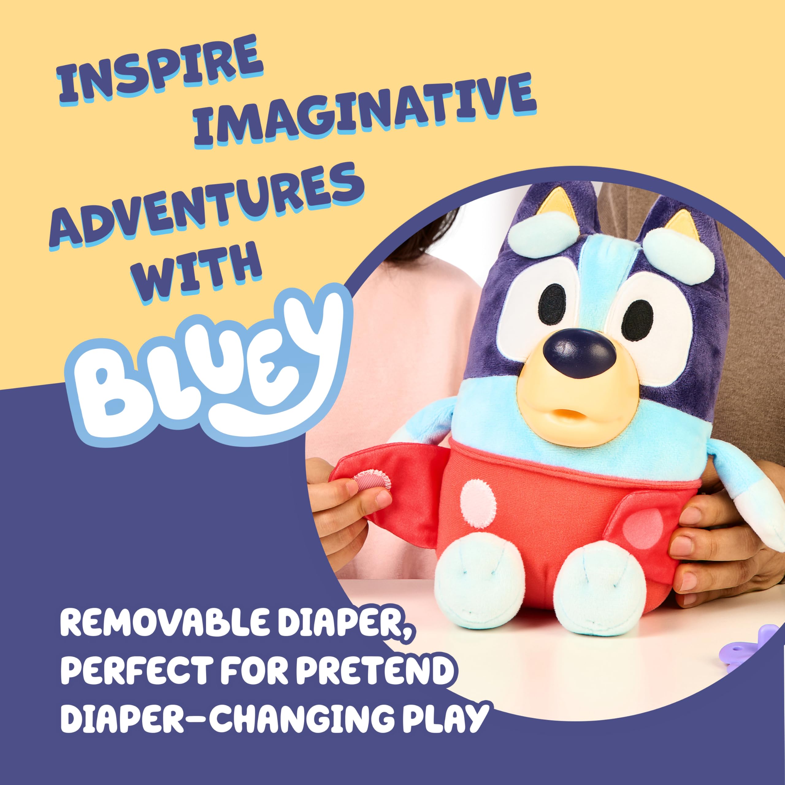 BlueY Bébé Câlins et Soins, Prends Soin, nourris et câline. Peluche électronique de 28 cm avec 10 Sons de bébé, 2 Accessoires et Une Couche Amovible