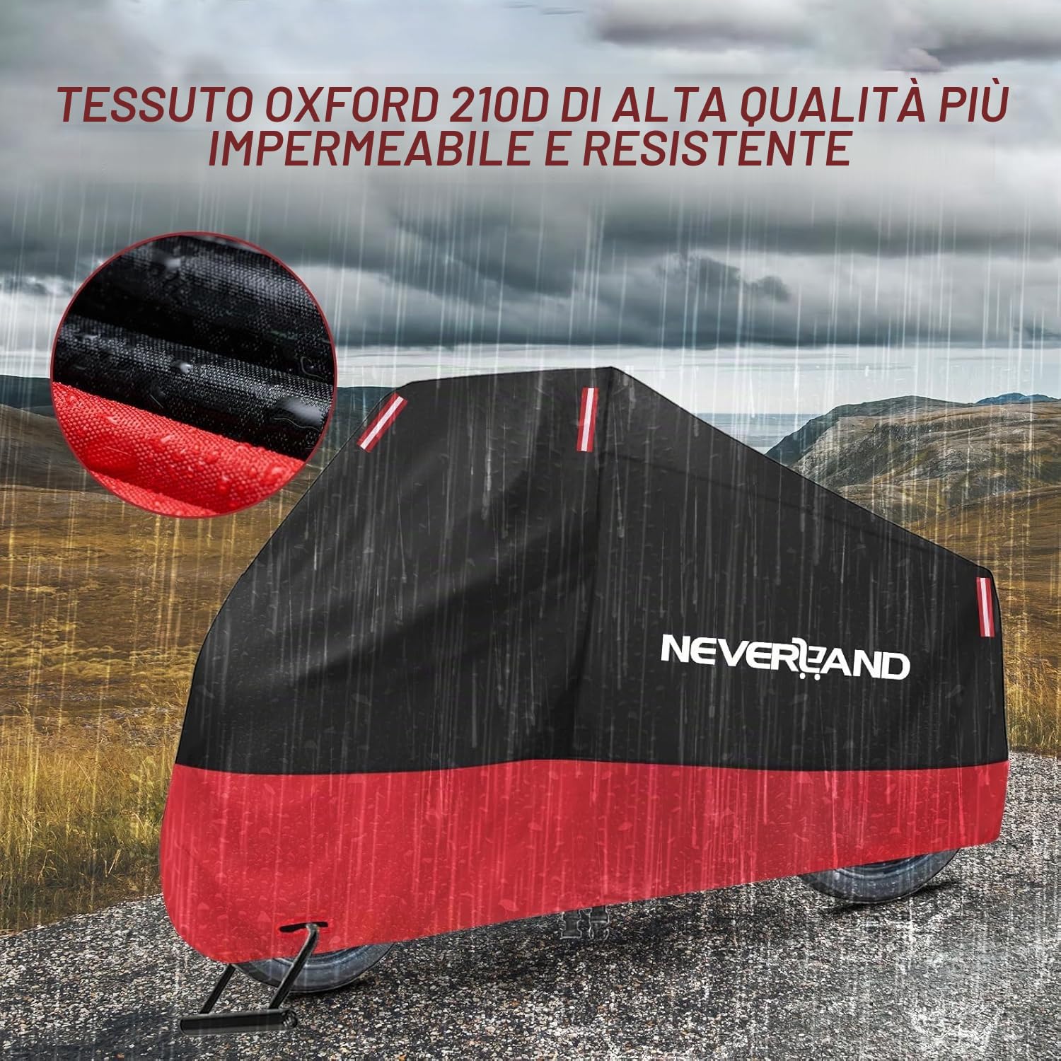 Telo Moto per esterno NEVERLAND Telo Coprimoto Impermeabile Teli per Moto Motorino Motociletta Scooter Oxford 210D Copertura Motociclo Resistente a Polvere/Pioggia/Foglie 295x110x140 CM