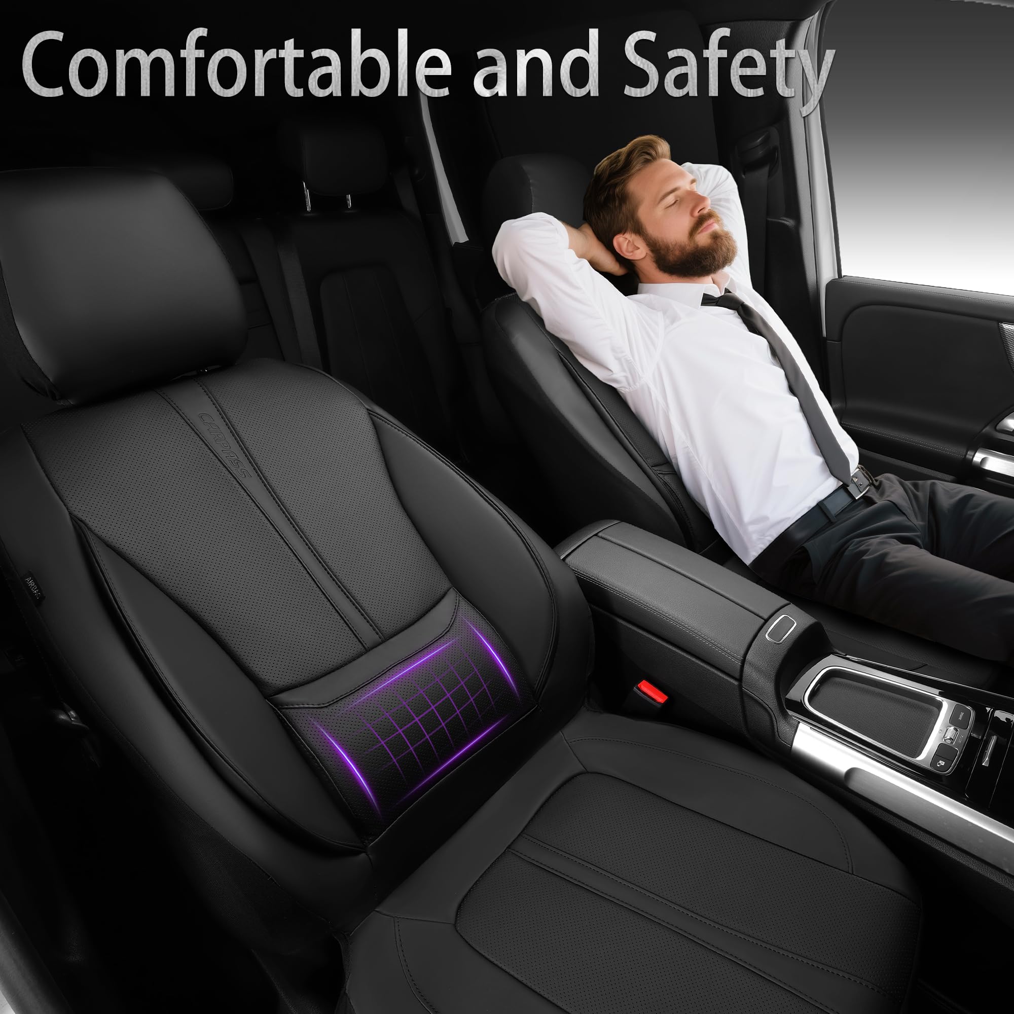 CAR PASS Nappa Leather Car Seat Covers Water Resistant 3D Foam Faux Leather Seat Covers Lumbar Support Automotive — view 3