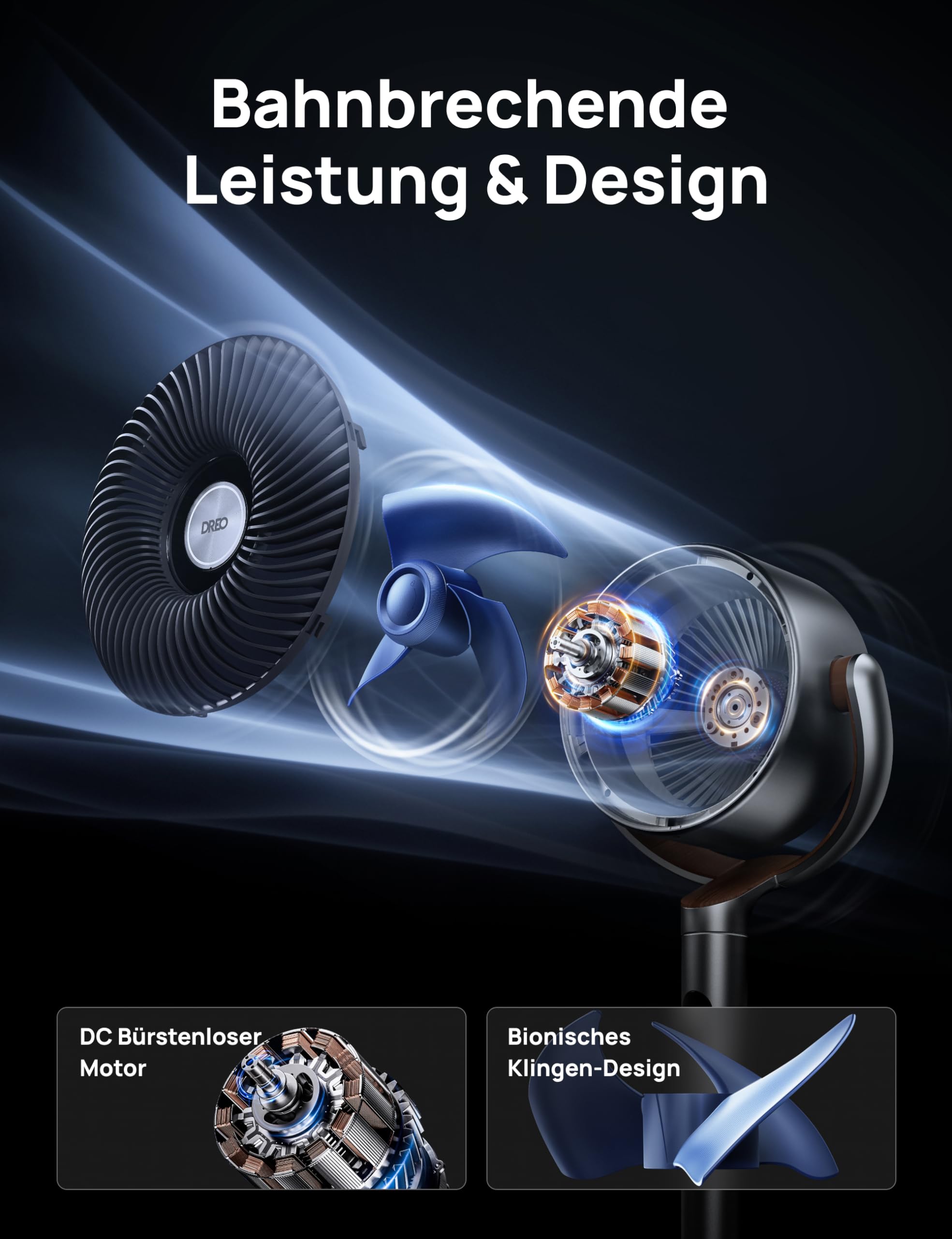 DREO 23dB leiser Standventilator, 120°+120° Omni-direktionale Oszillation, 24M Windentfernung, 1200m³/h Turbo-Luftzirkulator, 102CM Höhe, 3 Modi 8-Geschwindigkeit