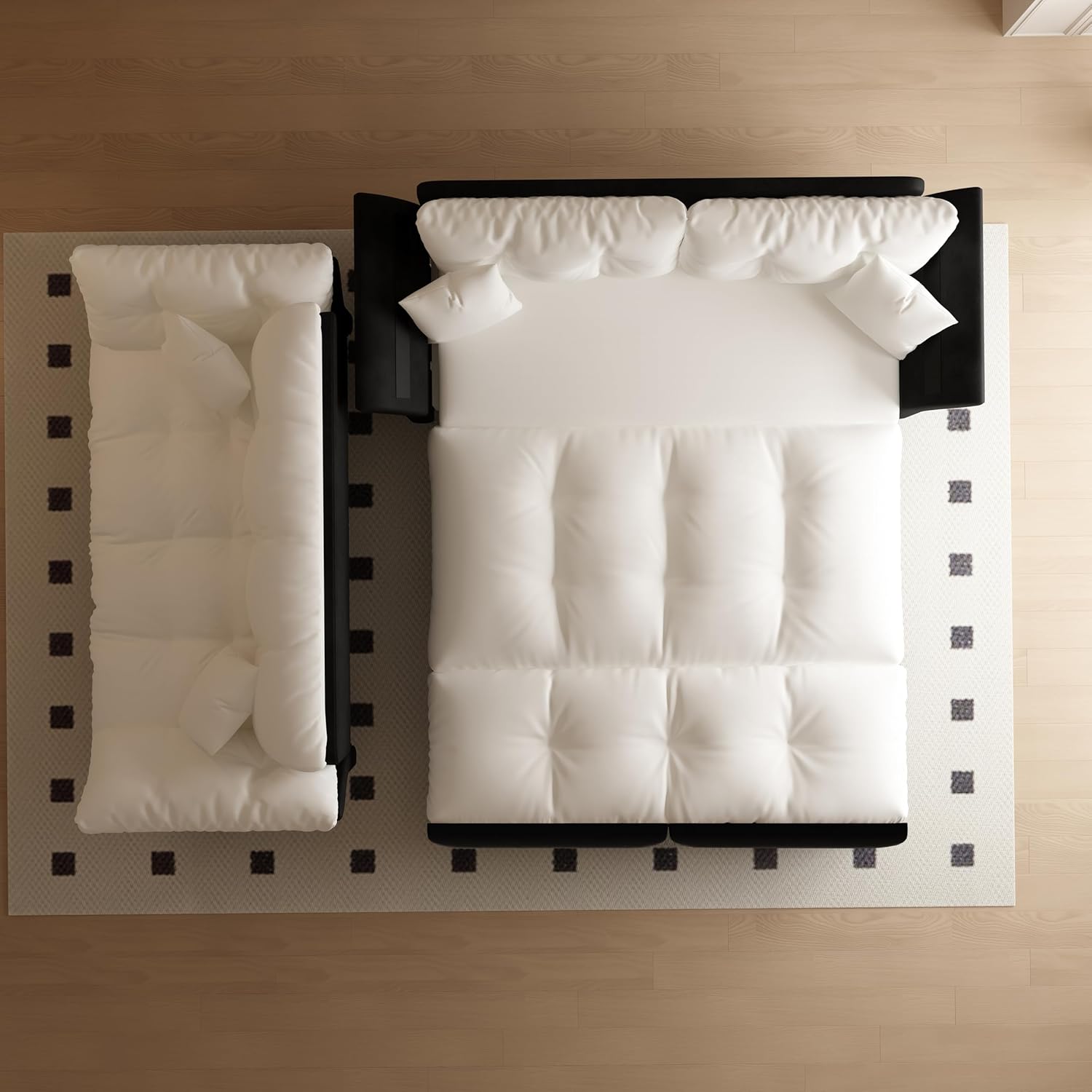 Ball & Cast 74.8" Convertible Sofa Bed, 3-in-1 Sleeper Sofa with Pull-Out Bed Queen Size,Velvet Futon Couch with 2 Pillows, Modern Tufted Loveseat Cloud Couch for Living Room,Beige