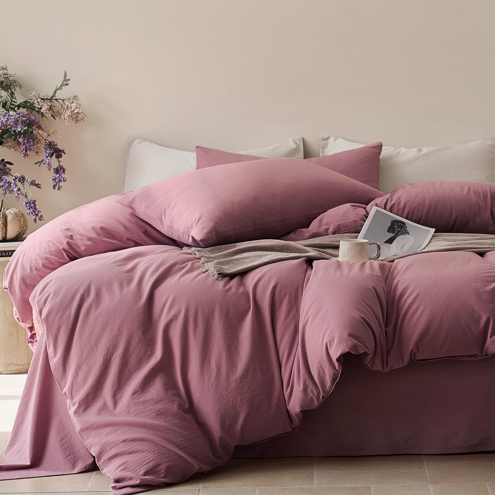 Photo 1 of JELLYMONI Duvet Cover Queen Size - 100% Washed Cotton Comforter Cover with Linen-Like Texture, Breathable & Soft Bedding for Modern Home, Guest Room and Everyday Use,1 Duvet Cover & 2 Pillowcases
