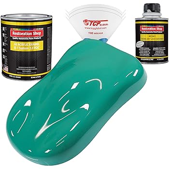 Amazon.com: Restoration Shop - Pintura acrílica esmaltada acrílica tropical  color turquesa – Kit completo de pintura de cuarto de galón – profesional  de una sola etapa de alto brillo automotriz, coche, camión,