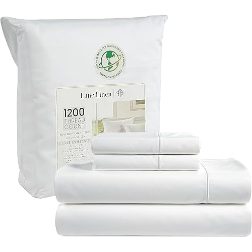LANE LINEN 100% Egyptian Cotton White Sheets Full Size - 1200 TC, 4 Piece Set - Premium Sateen Weave Cotton Full Sheet Sets - 15" Deep Pocket Full Size Sheets Set - White Bed Sheets