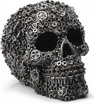 Halloween Skull Decoration - Realistic 5.7 Inch Life Size Skeleton Head Prop for Indoor & Outdoor, Durable Plastic Skull Statue for Haunted House, Party, Gift