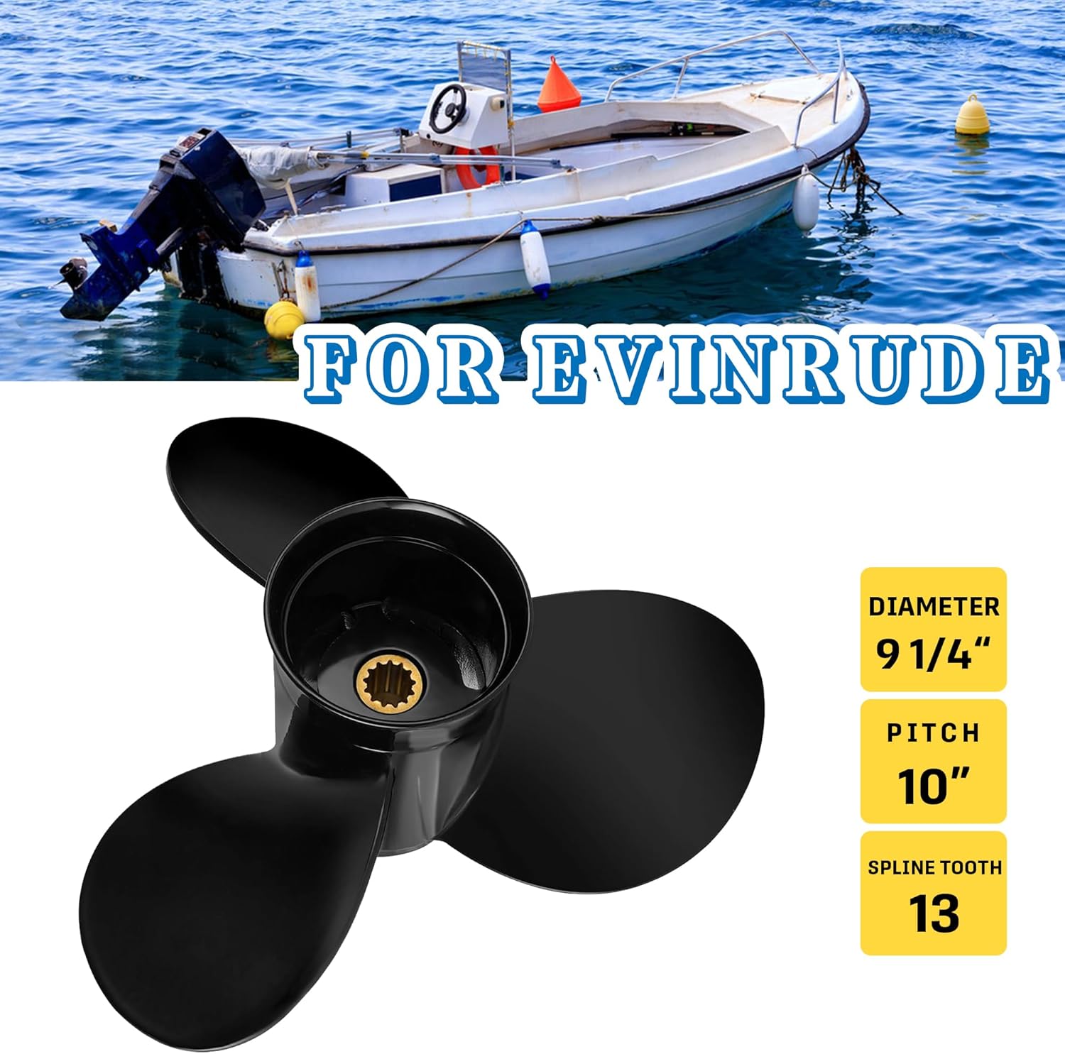 9 1/4 x 10 OEM Upgrade Aluminum Outboard Boat Propeller for BRP Johnson EVINRUDE OMC Stern Drive 8 9.9 15HP 9.25x10 Prop 13 Spline Tooth RH