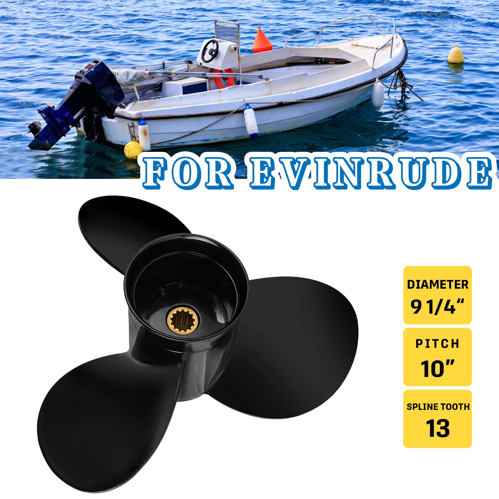 Außenbord-Propeller aus Aluminium, für BRP, Johnson, Evinrude, OMC Sternantrieb 8/9,9/15 PS, 13 Verzahnung, rechts