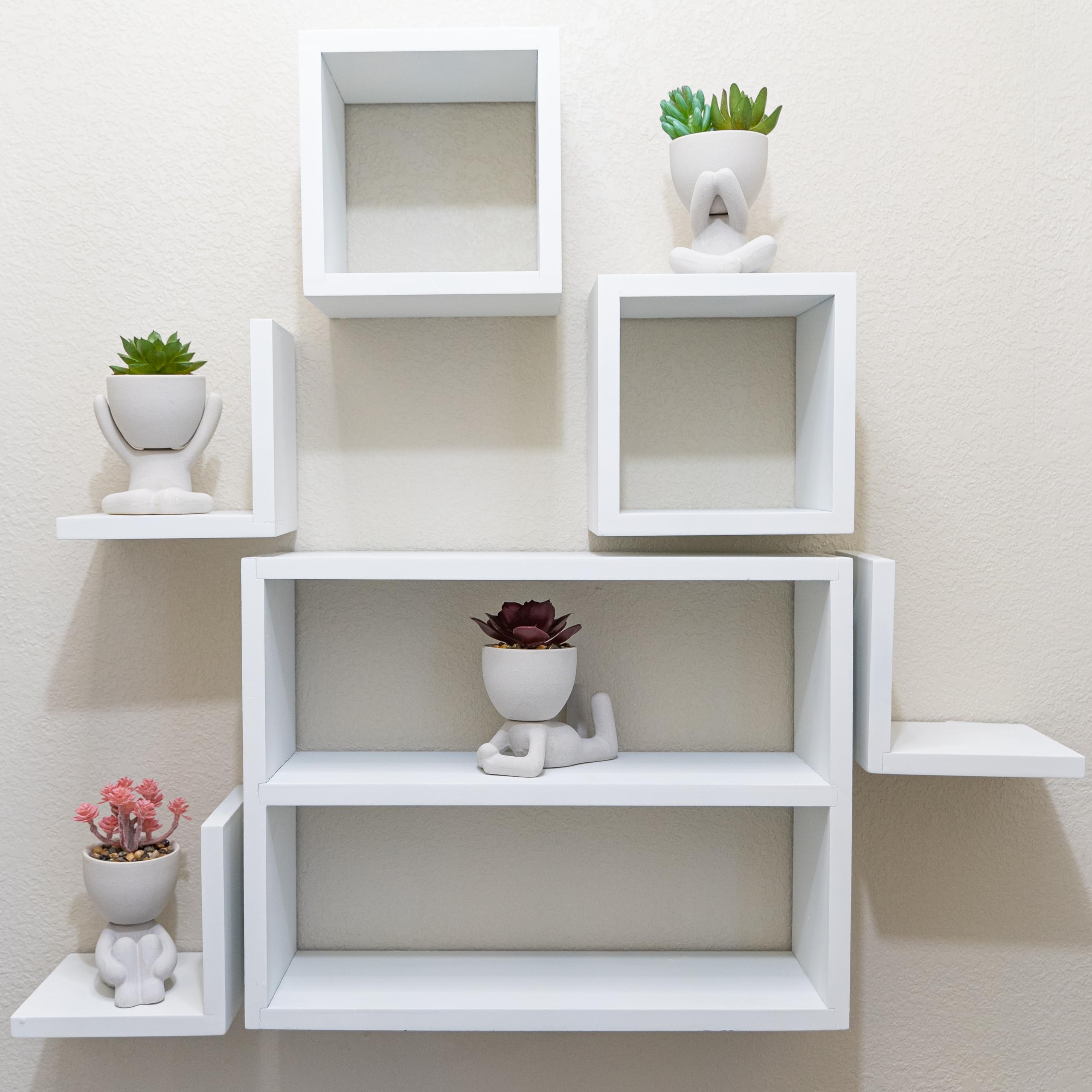 SkyBlis Home Bedroom Office Decor Fake Plant Cute Matte Gray Human Shaped Ceramic Planters, Artificial Succulent Plants in Pots, Small, Aesthetic Indoor., Grey