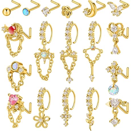 18 Pcs Gypsy Nose Ring Set: Captivating Charms for Your Pierced Beauty