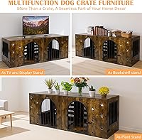 Vista 5 de Mueble de jaula para perros de 63" para 1 o 2 perros, perrera individual/doble de servicio pesado con cuencos, jaula de madera y metal estilo granja
