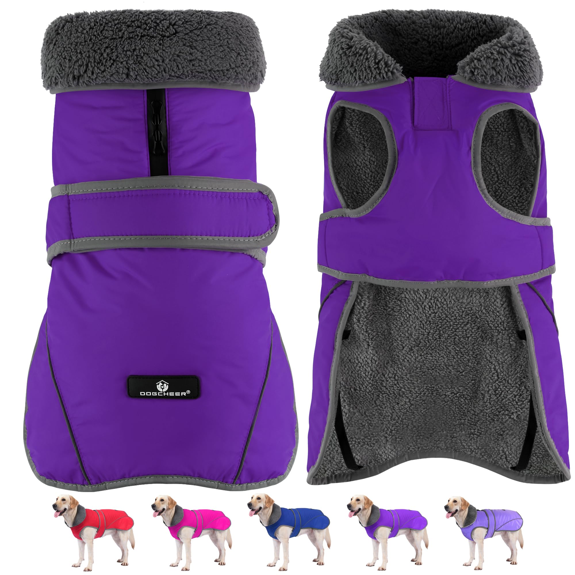 Dogcheer Dog Coat, Waterproof Dog Jacket Reflective Pet Winter Coat with Adjustable Hook & Loop, Christmas Puppy Fleece Jacket Warm Turtleneck Snowsuit for Small Medium Large Dogs - Purple, 3XL โ image 1