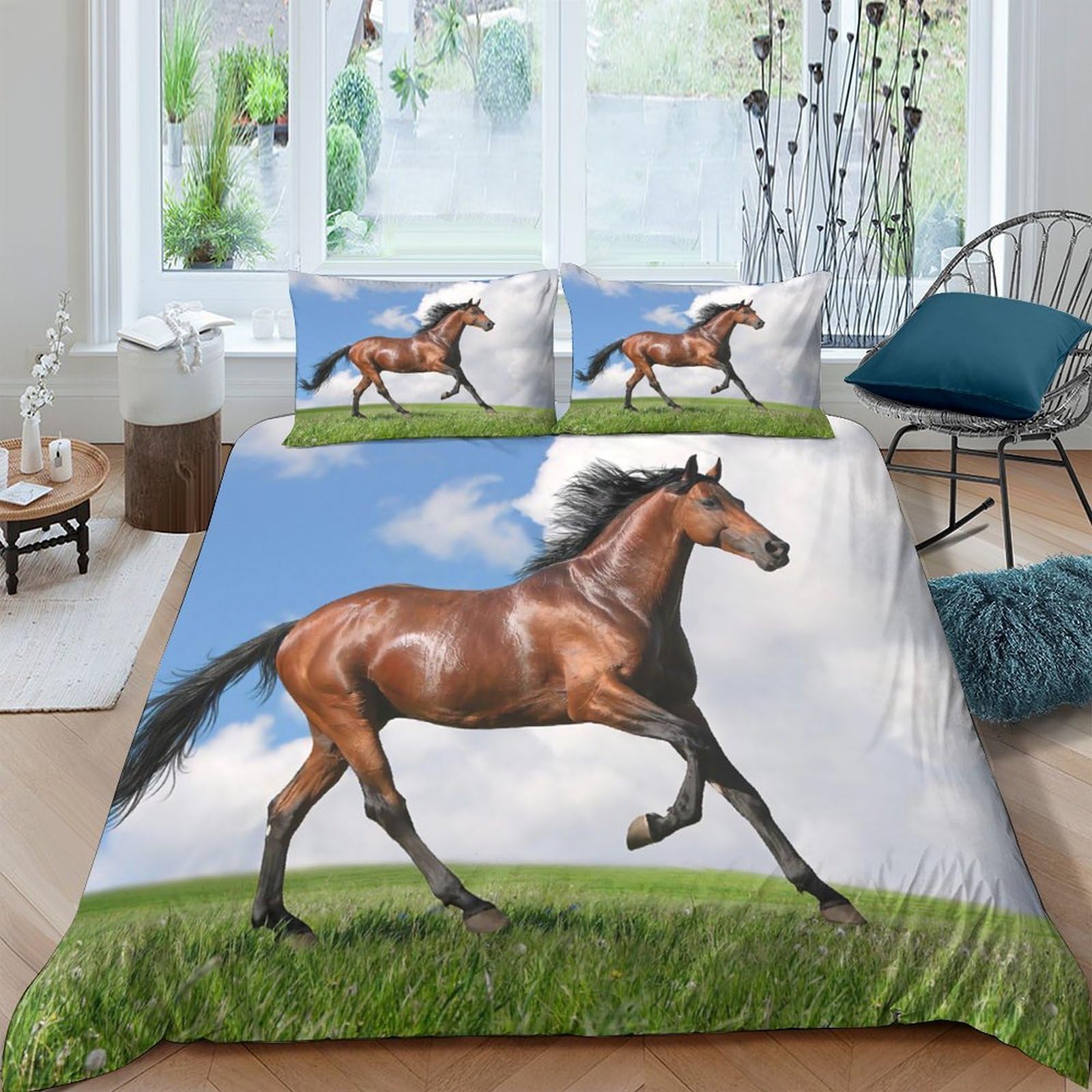Ctjqhvkz Style-5 3D Printed Running Horse Fitted Sheet Microfiber Bedroom Decor Brown Stallion Bed Cover For Home Guest Room Protection Single（135X200cm）