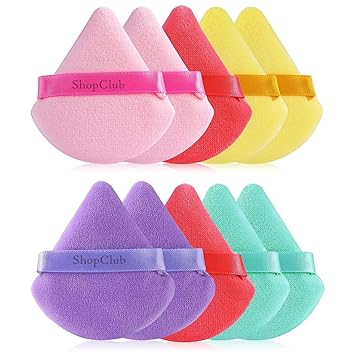 ShopClub Powder Puff 6PCs Soft Triangle Makeup Puffs, Soft & Reusable Velvet Makeup Sponge Puffs with Strap, Latex-Free Makeup Puffs for Loose & Cosmetic Foundation , Wet Dry Use Face Make Up Puffs Va