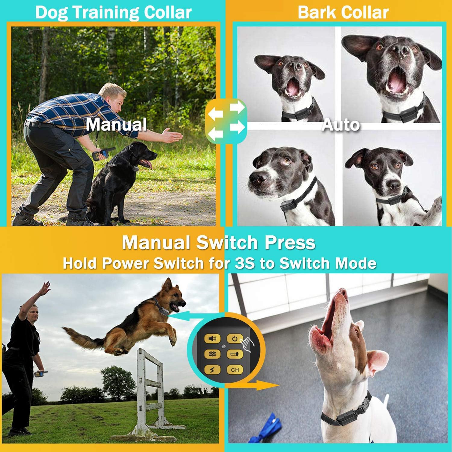 Dog Training Collar with Remote for 1100 Yard, Rechargeable Dog Shock Collar with Auto Anti Bark, Waterproof 100 Levels Adjustable Beep/Vibration/Shock for Small Medium Large Dogs