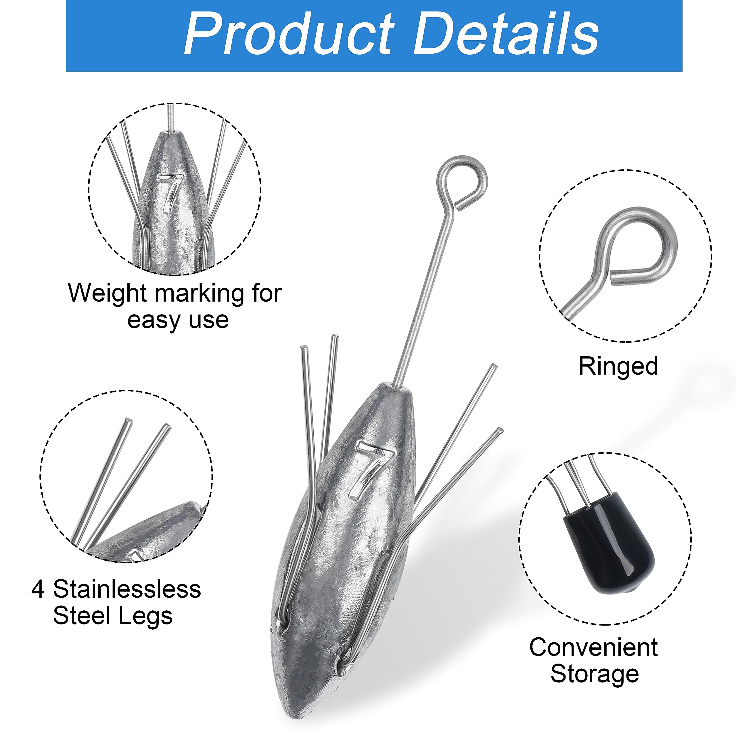 2PCS Sputnik Sinker Fishing Equipment Long Tail Fishing Sinkers Saltwater Surf Casting Sinkers Catfish Beach Spider Weights for Ocean Sea Sand