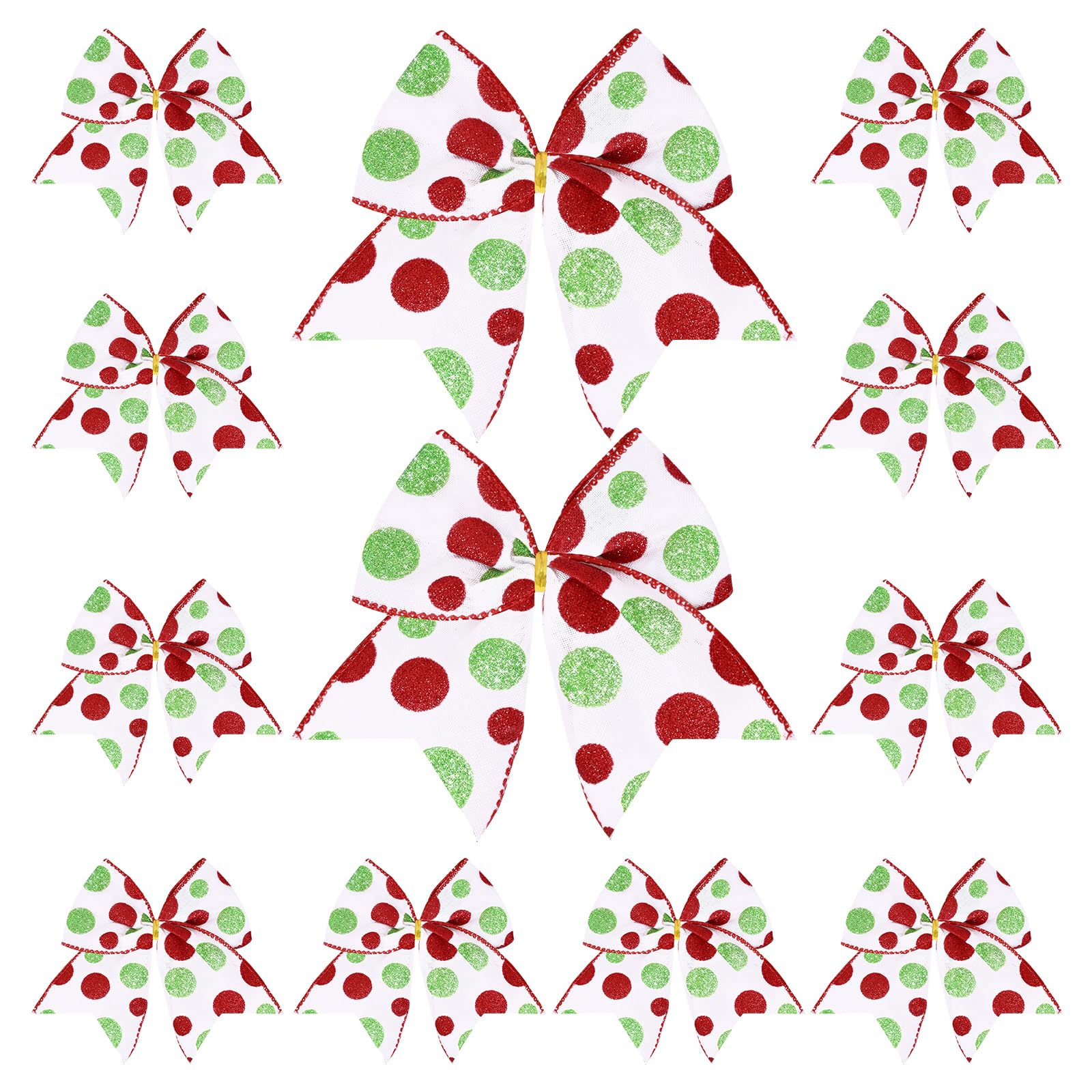 Jueerun 12 Pcs Christmas Bows Decoration Christmas Wreaths Bows Xmas Elf Tree Red Green Dot Bows Ribbons Ornaments for Garland Wedding Party Outdoor Indoor
