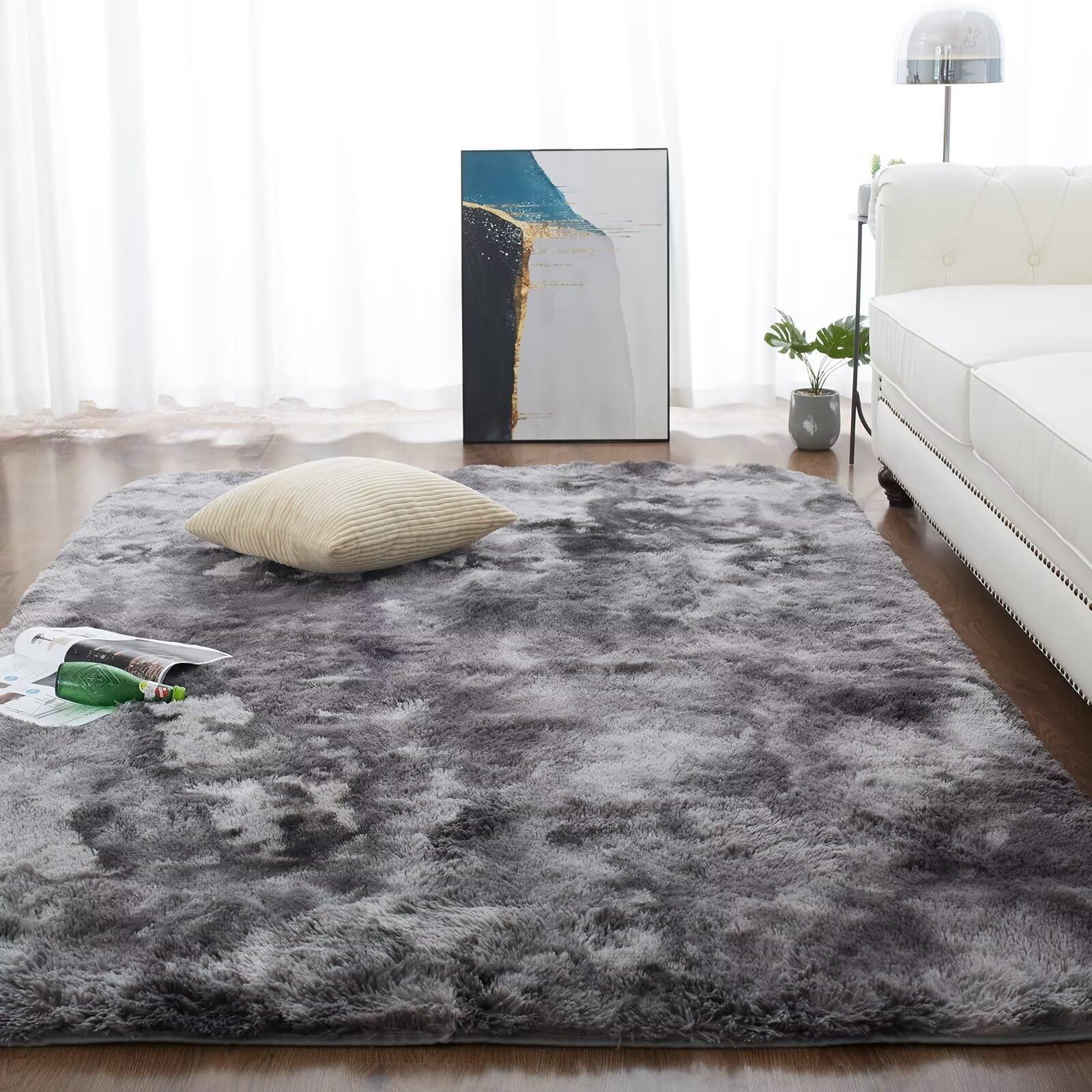 CHOSHOME Living Room Rugs Large Soft Fluffy Area Rug Shaggy Rugs Non Shed Motley Tie-Dye Modern Indoor Rugs, Dark Grey, 200x290 CM