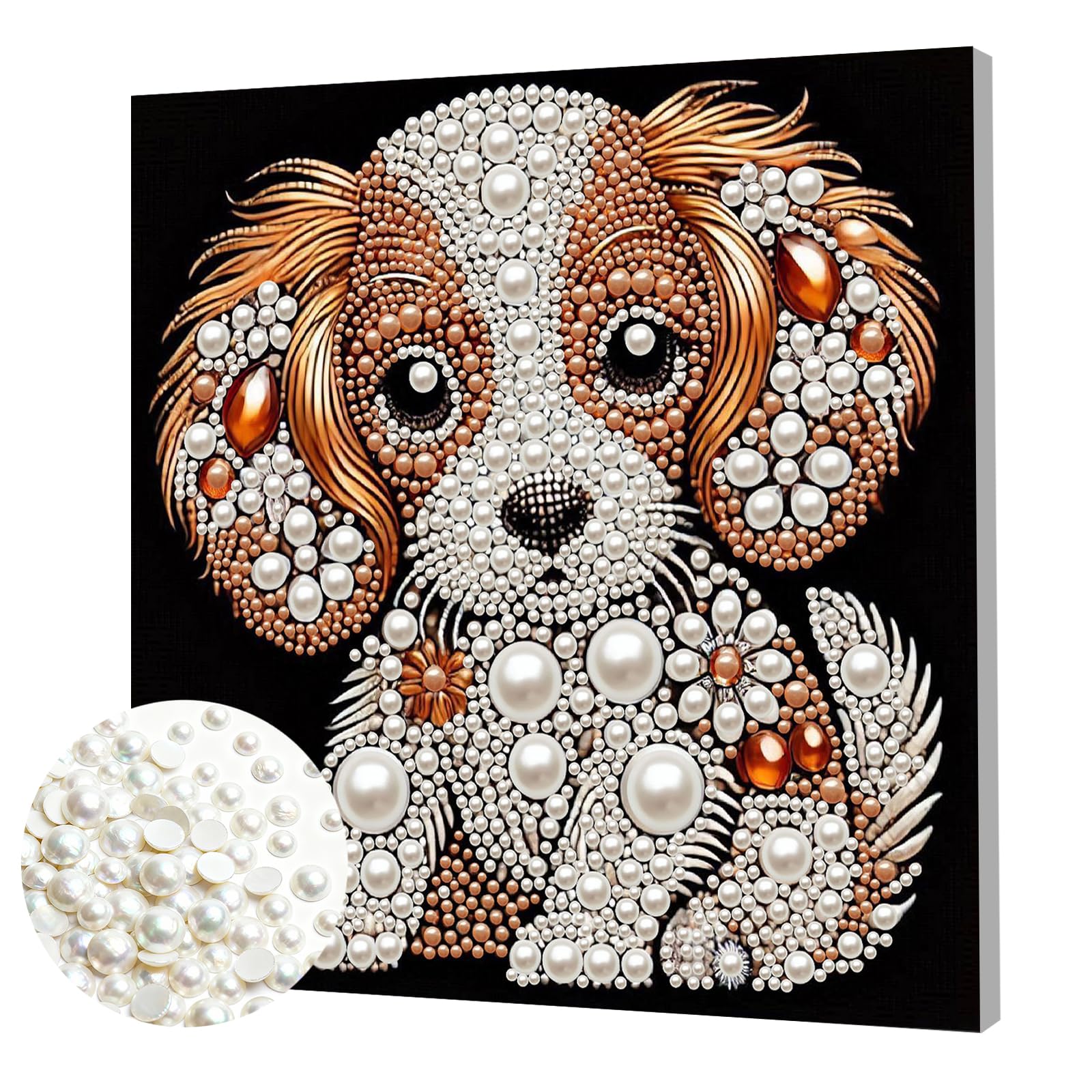 Aodejoy DIY Pearl Painting Art Kits with Frame 30x30cm Pearl Gem Paintings Picture Arts Craft for Adults Beginners Home Wall Decor-Puppy