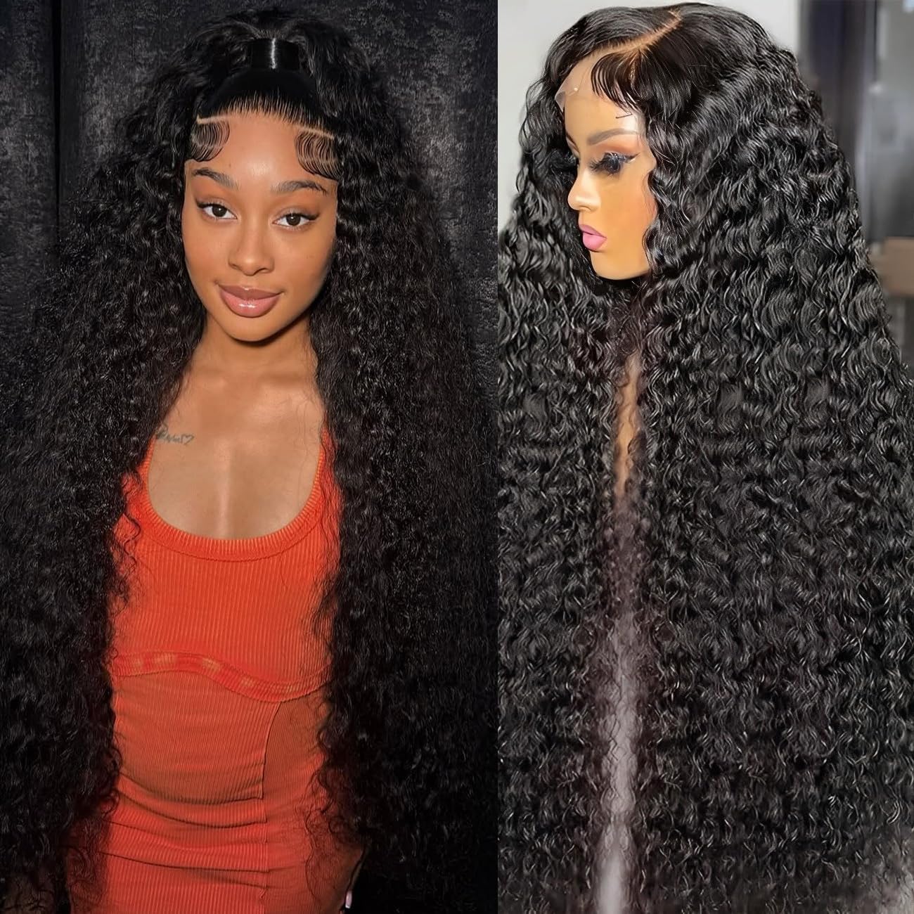 BVLBVL 38 Inch 13x6 Deep Wave Lace Front Wigs Human Hair 180 Density HD Lace Frontal Curly Wig Pre Plucked Wet and Wavy 12A Curly Human Hair Wig