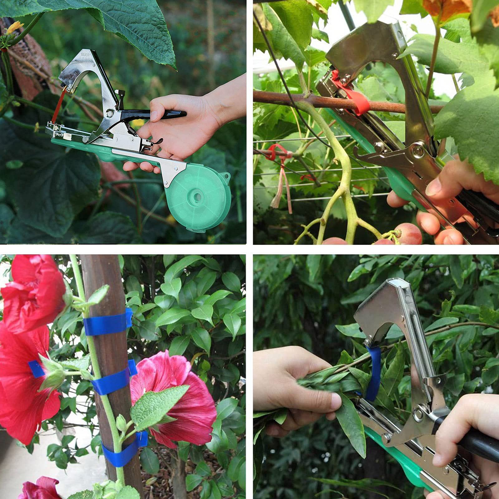 FUFRE Máquina de encuadernación para plantas, herramienta de cinta de jardín, con 10 rollos de cinta, 10.000 grapas, máquina de encuadernación manual para plantas enredaderas, tomates, uvas,