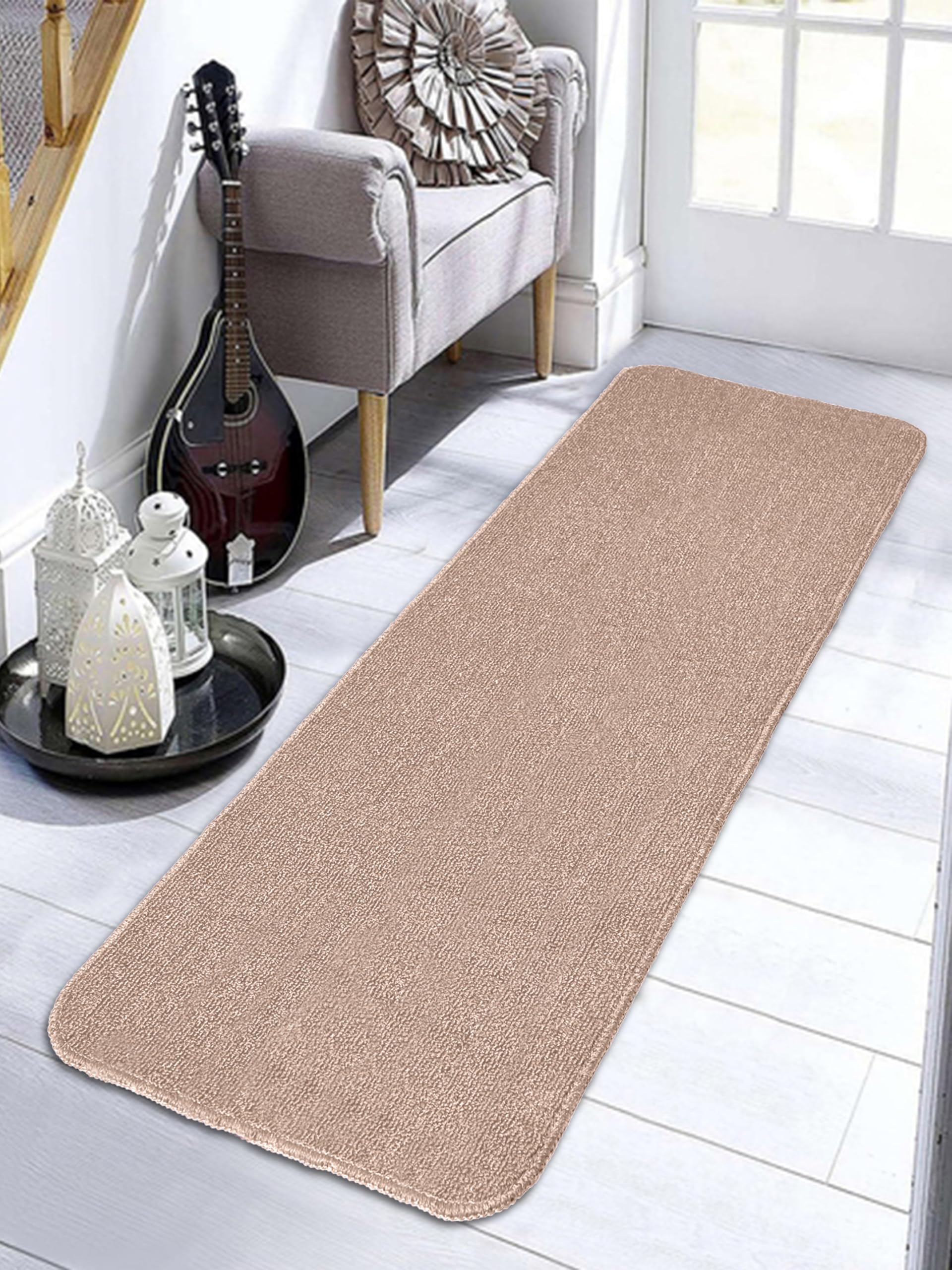 Saral Home Solid Soft PP Yarn Durable & Washable Multipurpose Runner | Quick-Drying Runners for Home/Kitchen/Living Area/Lobby/Office Entrance with Anti Skid Backing (Beige, 43x180 Cm)