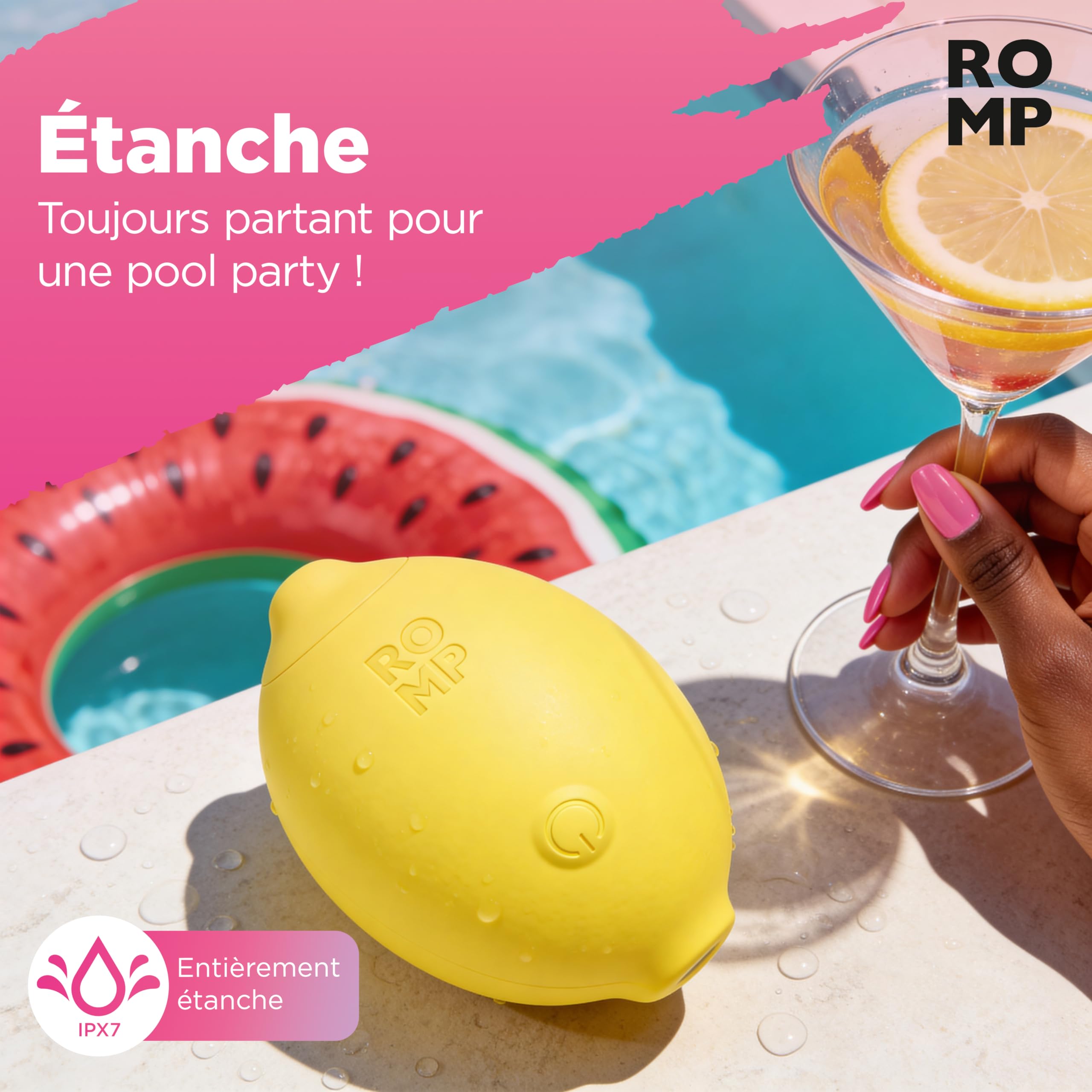 ROMP Vibromasseur Lemon pour femme Stimulateur clitoridien à succion | 10 modes Sextoy effet aspiration en forme de citron Masseur intime pour le plaisir féminin Jouet adulte discret