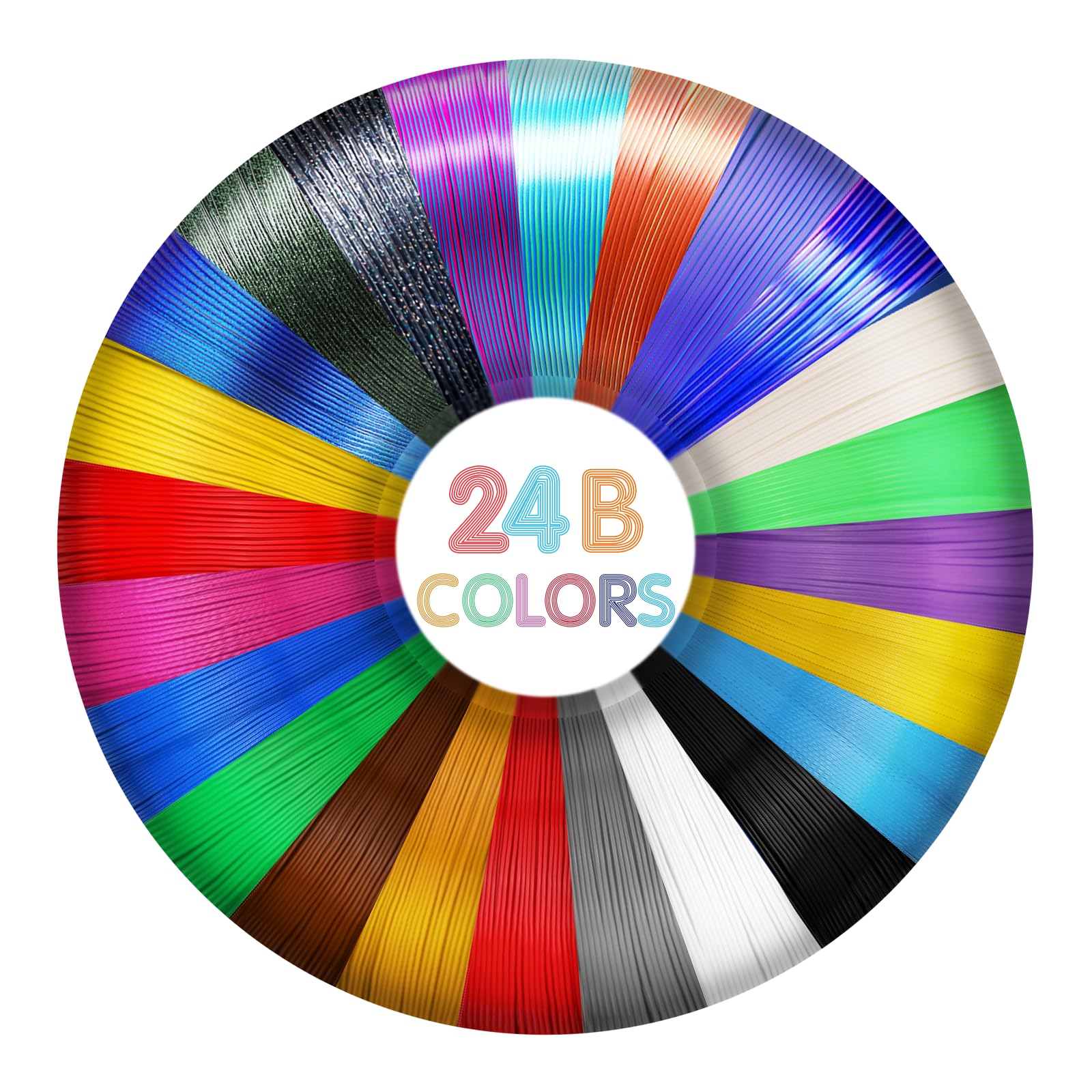 EONO Filamento PLA de 24 colores para bolígrafo 3D, filamento PLA de alta precisión para bolígrafo 3D, cada color 3 metros de 9,84 pies, total 236,22 pies