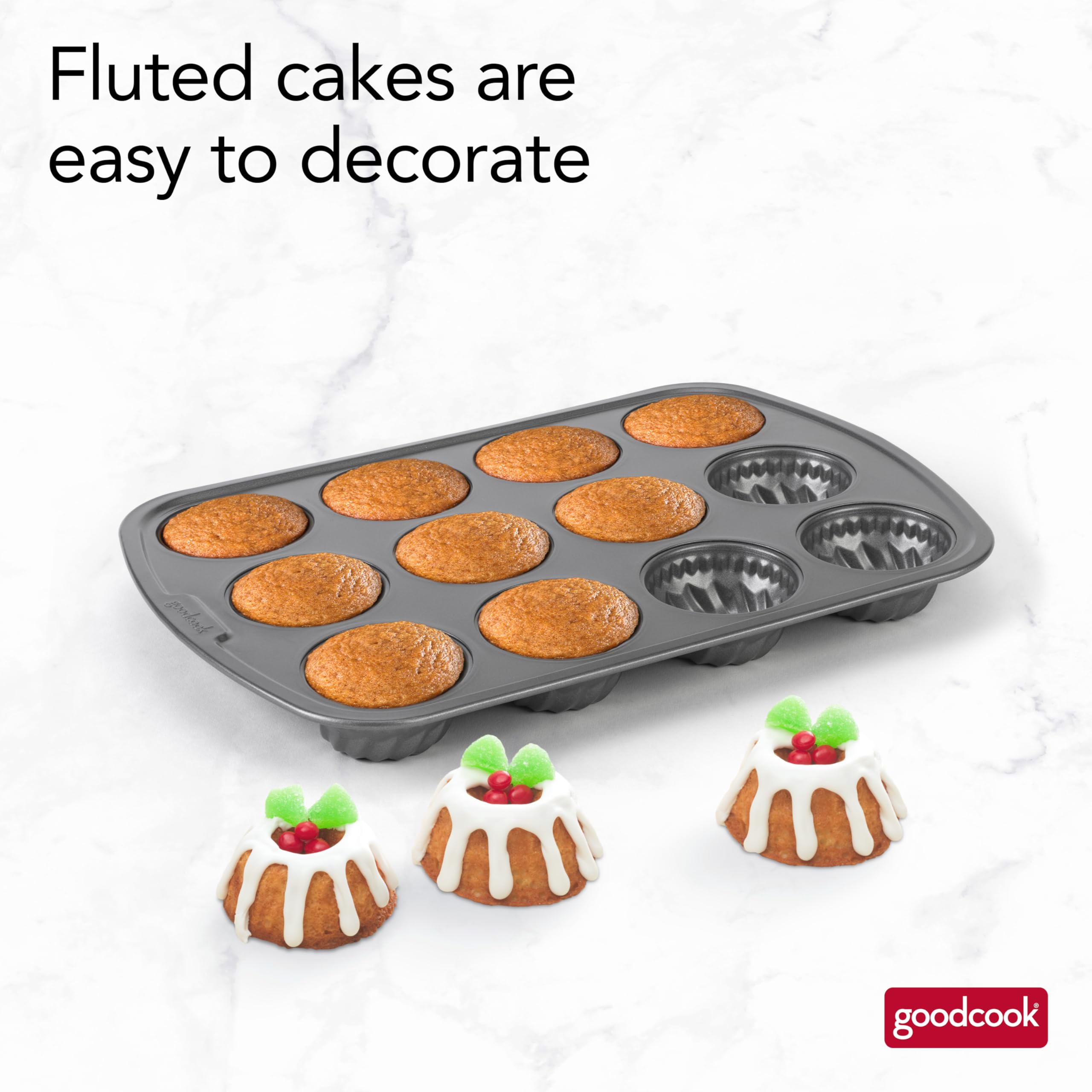 GoodCook Everyday - Teglia per torte in acciaio antiaderente, 12 tazze, colore: grigio