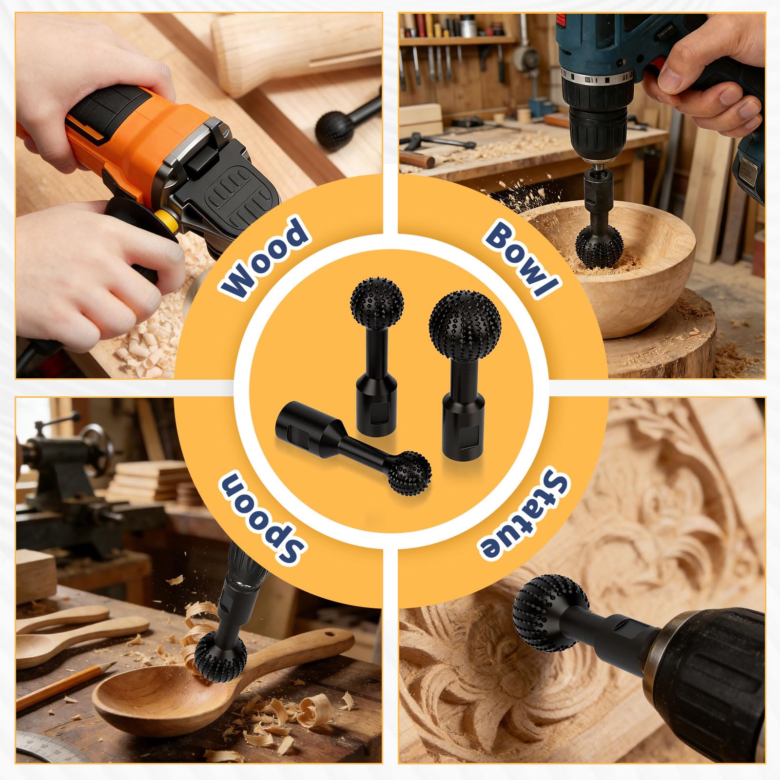 Qivine Kugelfräser Holz, 3Pcs Holzfräser für Winkelschleifer Ø 25mm+ 30mm+ 40mm, Rotierender Kohlenstoffstahl Holzbearbeitungswerkzeuge für Bohrmaschine, Schleifen und Trimmen (M14 Gewinde)