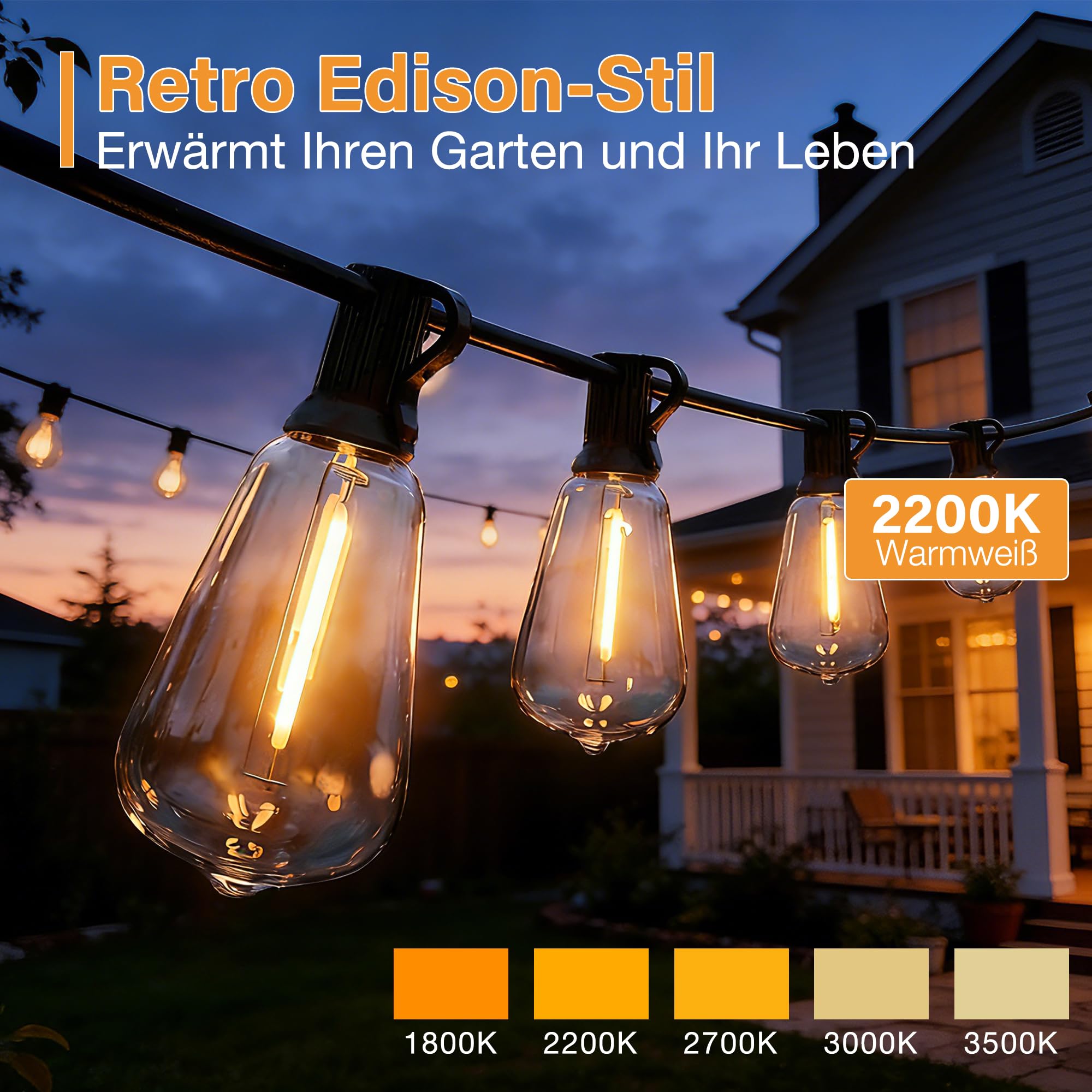 HeiPard LED Lichterkette Außen Strom 20M ST38 mit Fernbedienung Timer, 3 Modi, IP45 Wasserdicht Outdoor Lichterketten, 30+2 Glühbirnen Warmweiß Beleuchtung für Garten, Terrasse, Balkon, Party