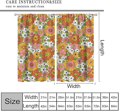 Miniatura 2 de Cortinas florales retro de los años 70, estampado de margaritas naranjas de los años 70, adecuadas para el hogar, dormitorio, ventana, decoración